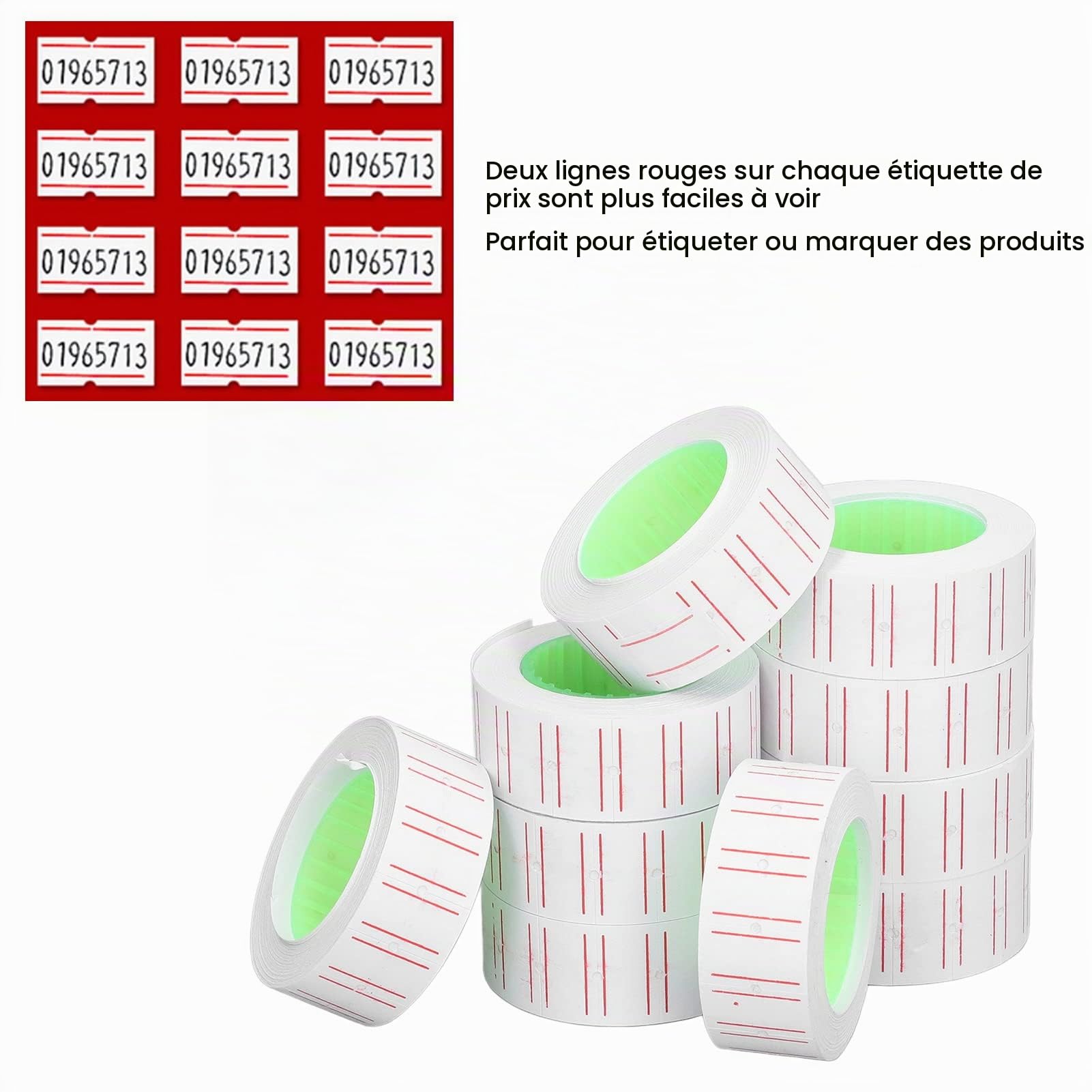 15000 étiquettes autocollants de prix, papier d'étiquettes de machine de prix, 30 rouleaux de papier d'étiquette à une rangée pour étiqueteuse de pistolet MX5500 21x12mm