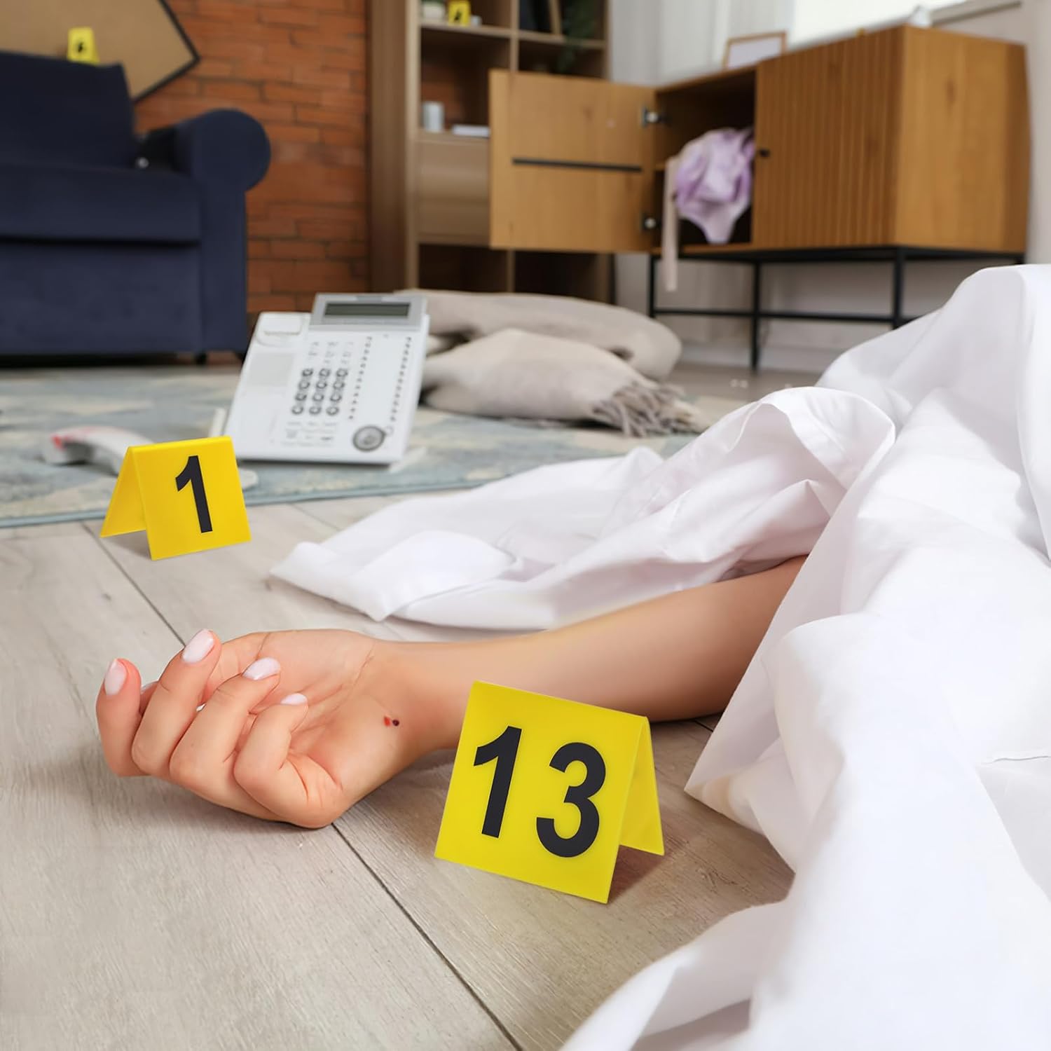 TOYANDONA 15pcs Evidence Markers - Yellow Crime Scene Markers Tents Evidence Number Cards for Crime Scene Decorations Accessories Detective Game Party Decorations Halloween Props