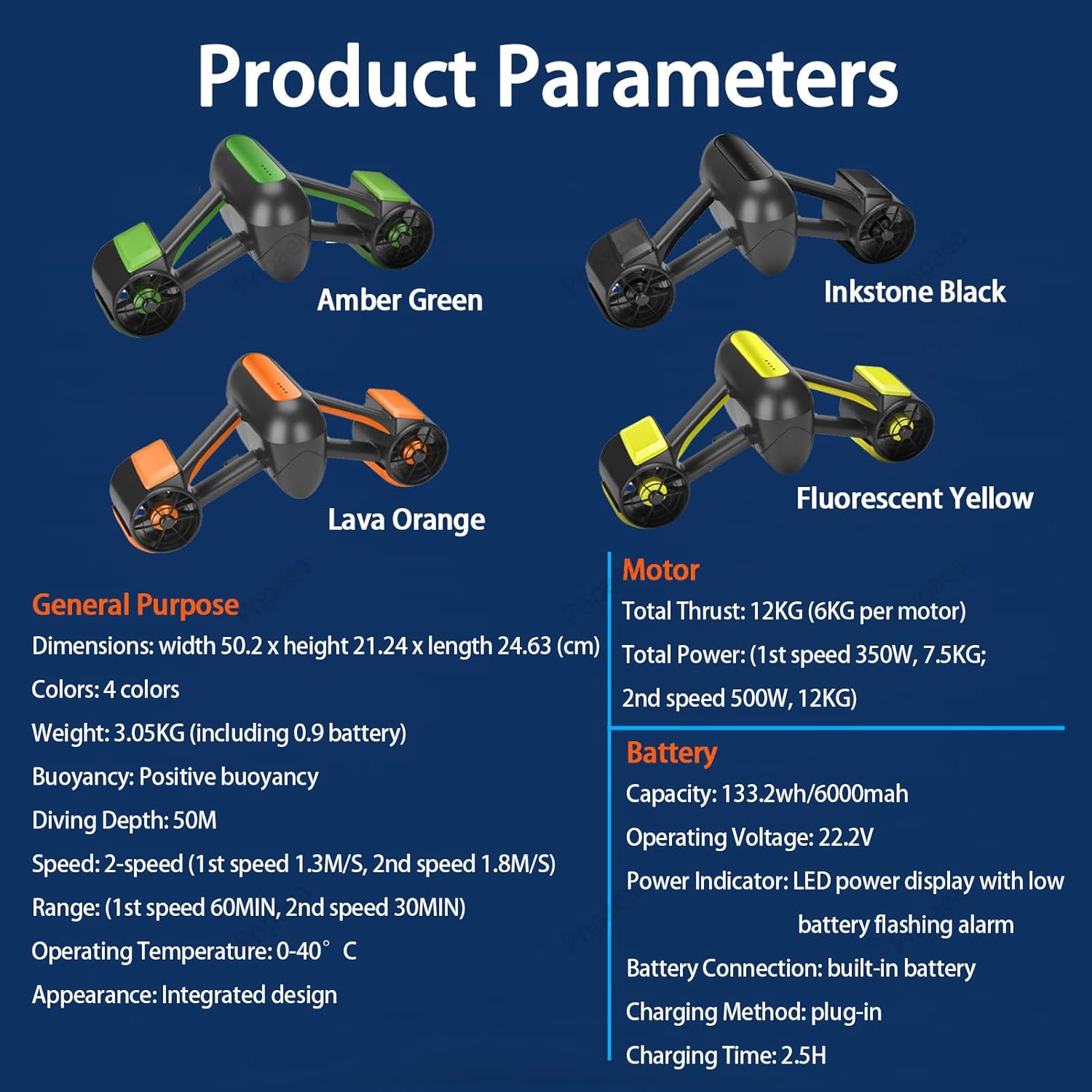 Sea Scooter,Underwater Scooter Dual Motors 2 Gear Speed 4.47mph 60 Mins 164ft Pool Diving Snorkeling Water Scooter with Low Battery Alarm,for Adults