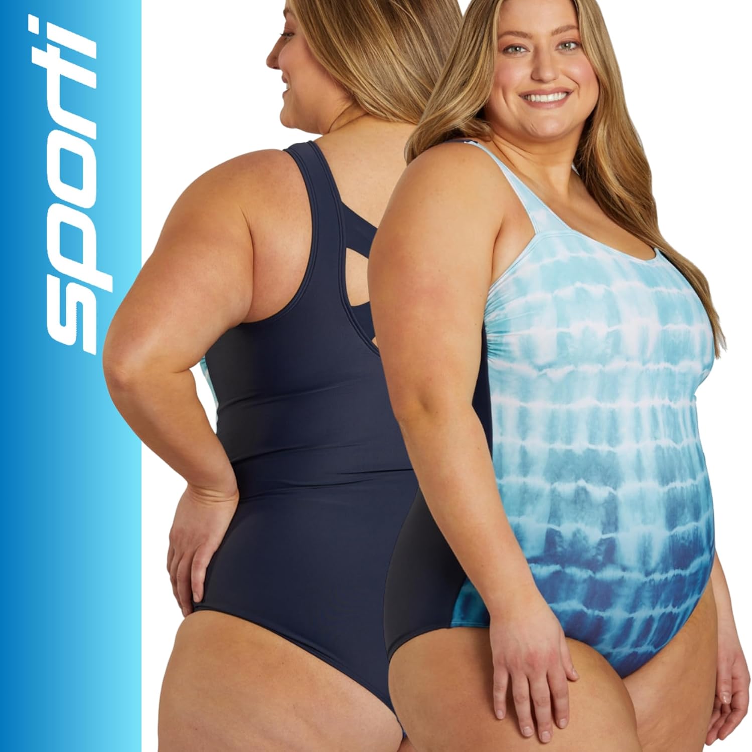 Sporti Moderate Women's Plus Size One Piece Swimsuits - Printed Bathing Suit Tummy Control - Sweetheart Neckline Swimwears