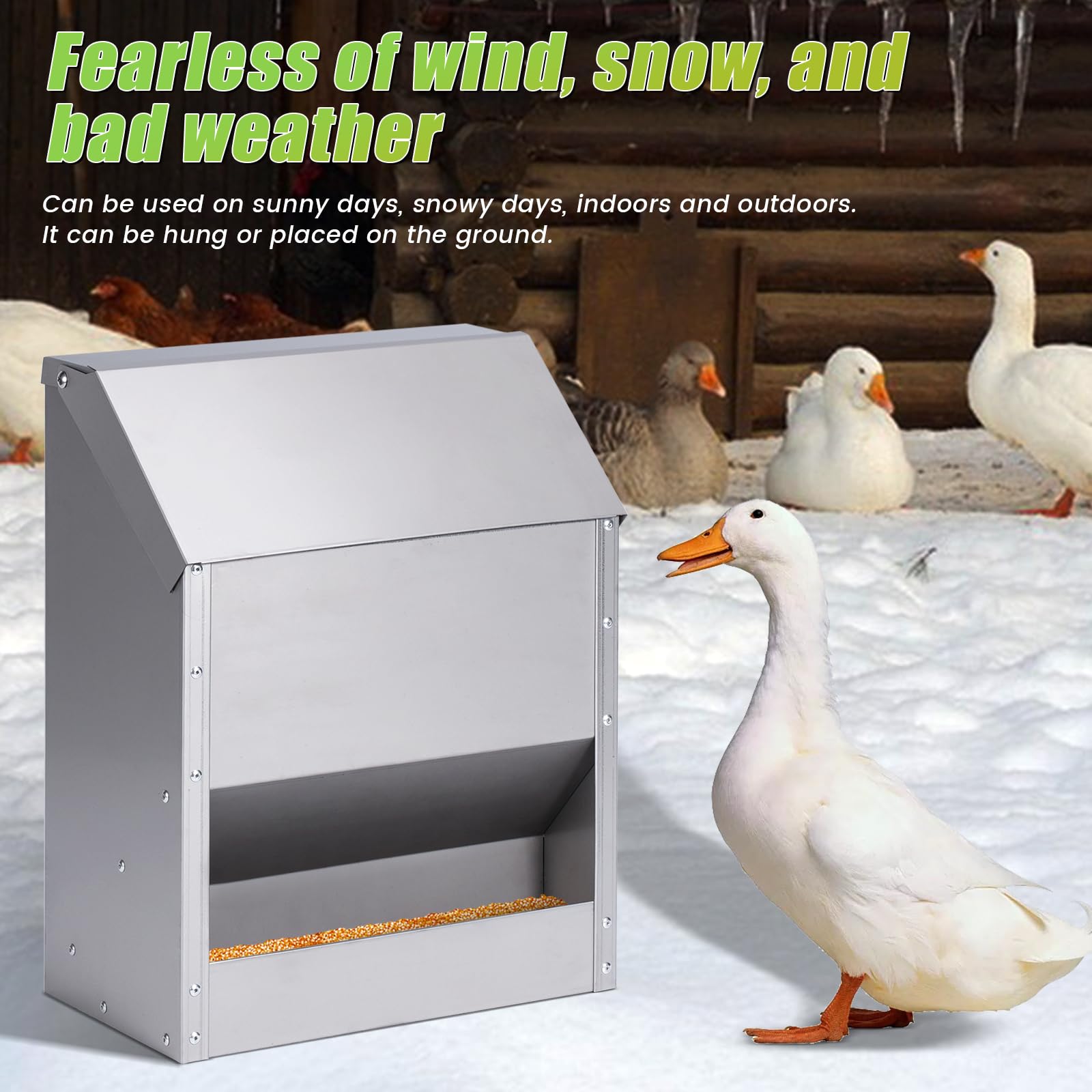 Comedero AutomáTico para Pollos, 10 Kg Comedero Colgante de Acero Inoxidable para Aves de Corral con Bebedero para Pollos, Sin Desperdicios, Comedero para Gallinero Exterior para Patos, Gansos