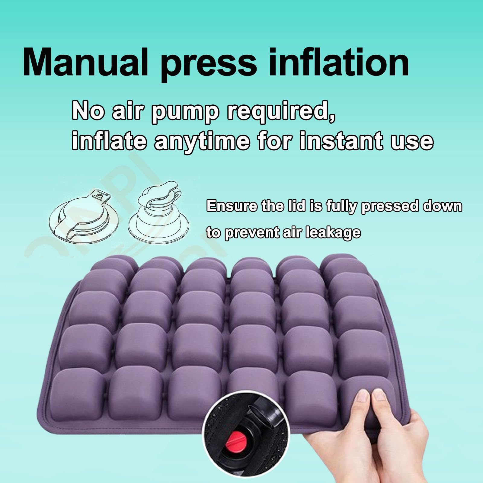 Cojín de Asiento con Airbag 3D Ajustable, Inflado Manual por Presión Sin Necesidad de Bomba de Aire, Grosor 4,5 cm, Capacidad de Carga 200 kg, Oficina, Coche, Silla de Ruedas