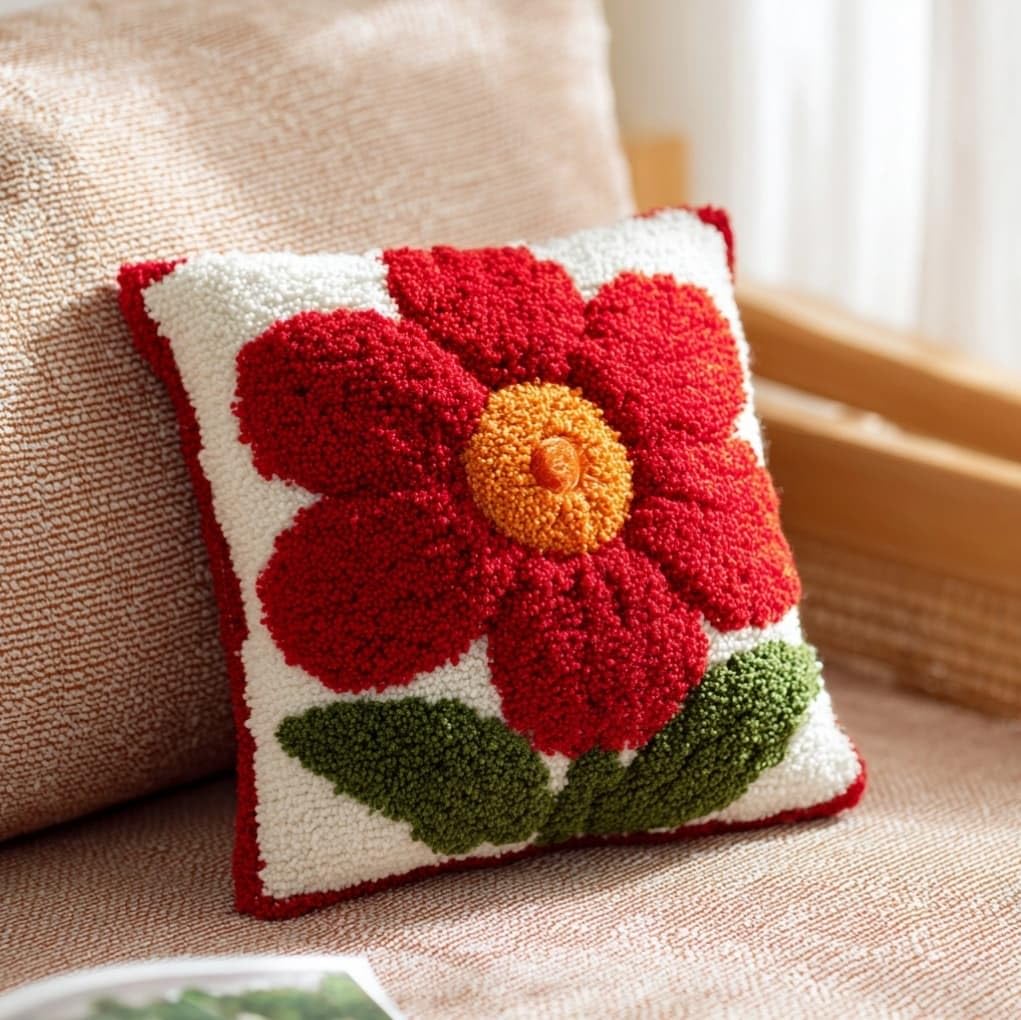 AxiangziK Latch Hook Pillow Kits 17x17in,Red Flowers