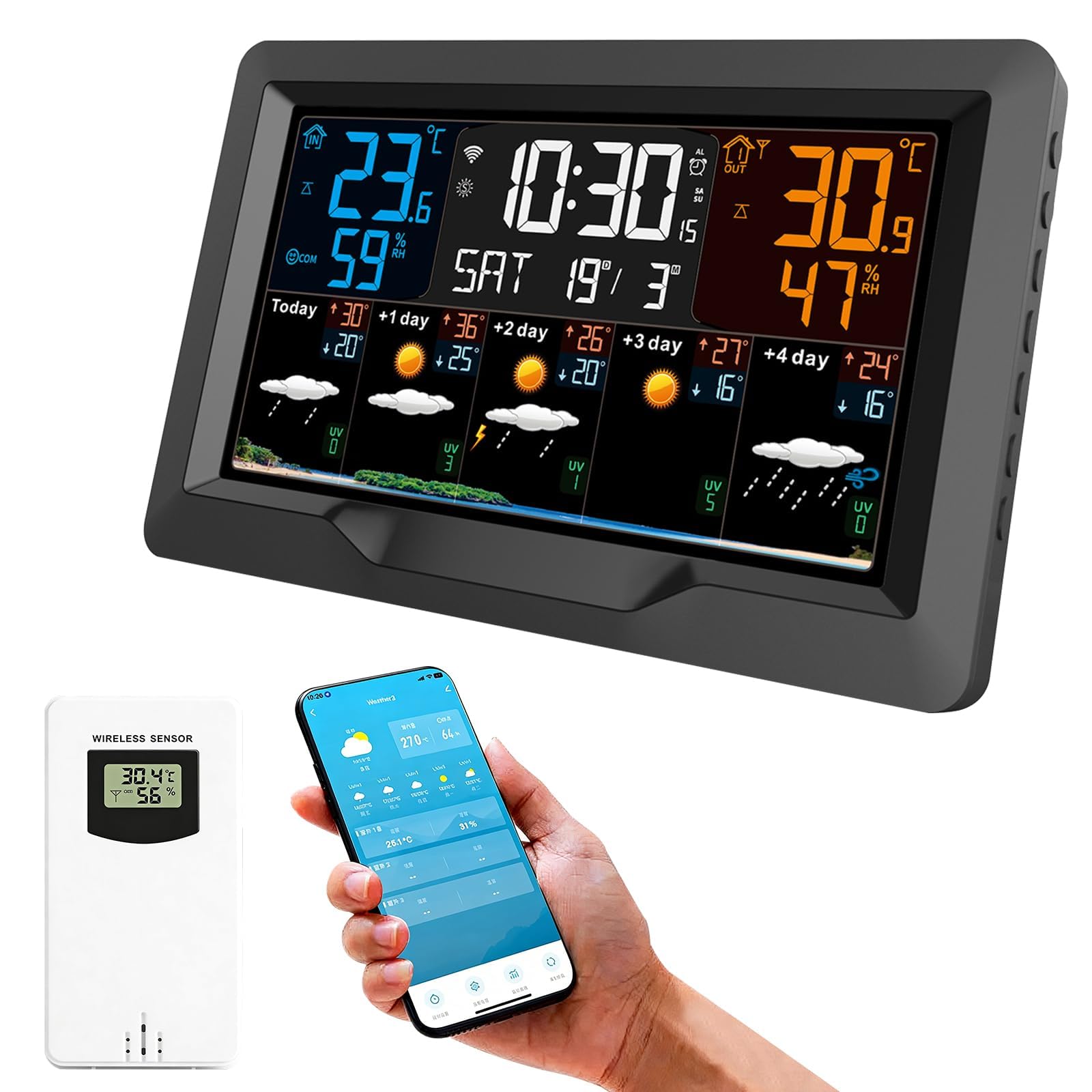 Station météo sans fil Wi-Fi intérieure extérieure avec prévisions 5 jours écran luminosité réglable capteur température humidité