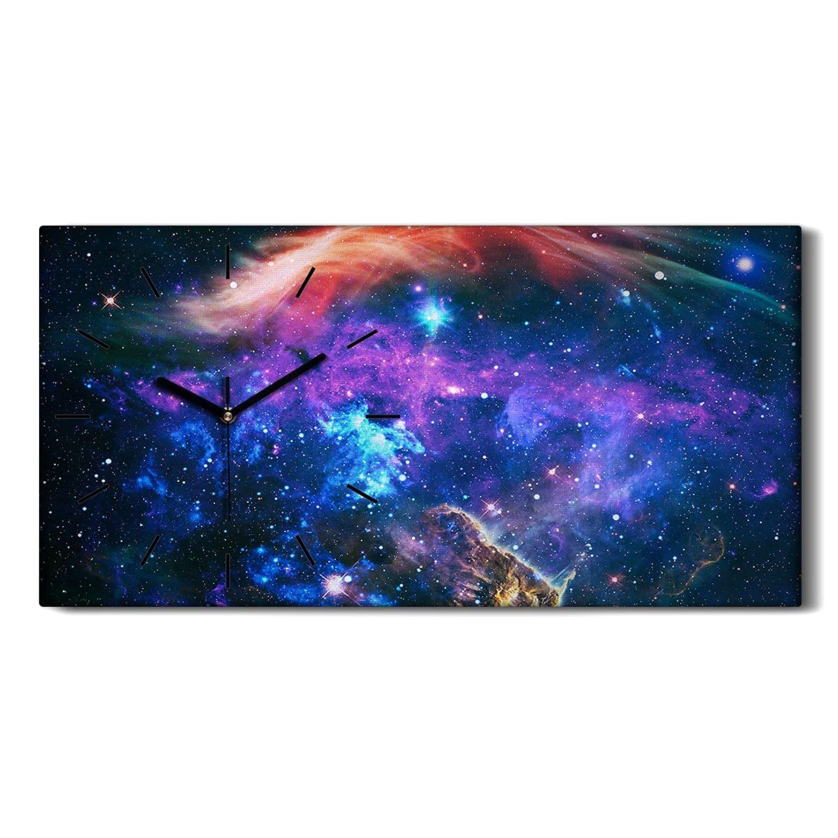 Horloge sur Toile Space Galaxy 60x30cm pour Salon et Chambre en Silence