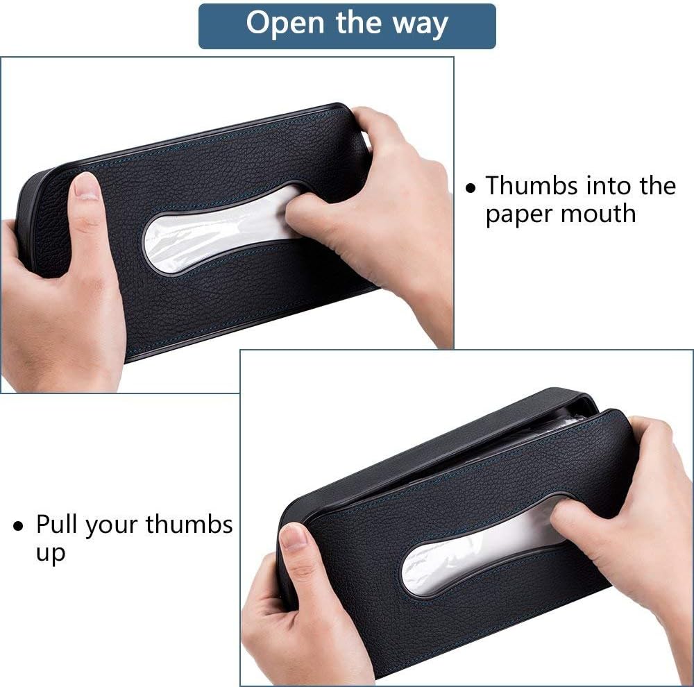 Mr.Ho Black Leather Car Visor Tissue Holder Mount, Hanging Tissue Holder Case for Car Seat Back, Multi-use Paper Towel Cover Case with One Tissue Refill for Car & Truck Decoration