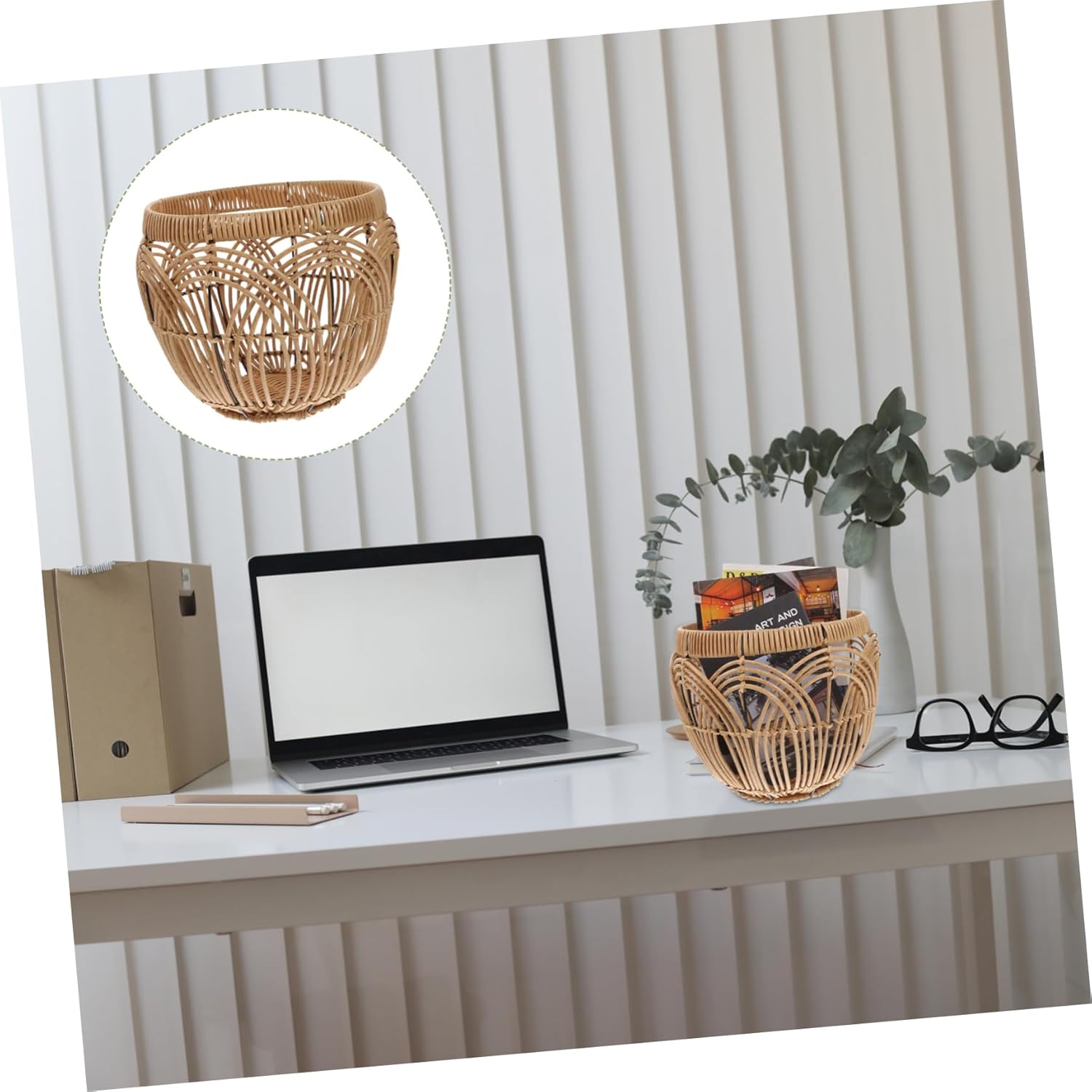 Household Woven Storage Basket for Fruits and Vegetables Tube Decorative Organizer for Living Room Kitchen and Office for Home Supplies and Desktop Storage