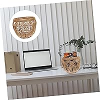 Vista 7 de Cesta de almacenamiento tejida de imitación de ratán organizador para oficina en casa, material PP, contenedor multiusos para aperitivos, frutas