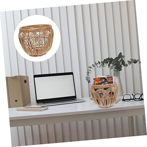 Miniatura 7 de Cesta de almacenamiento tejida de imitación de ratán organizador para oficina en casa, material PP, contenedor multiusos para aperitivos, frutas