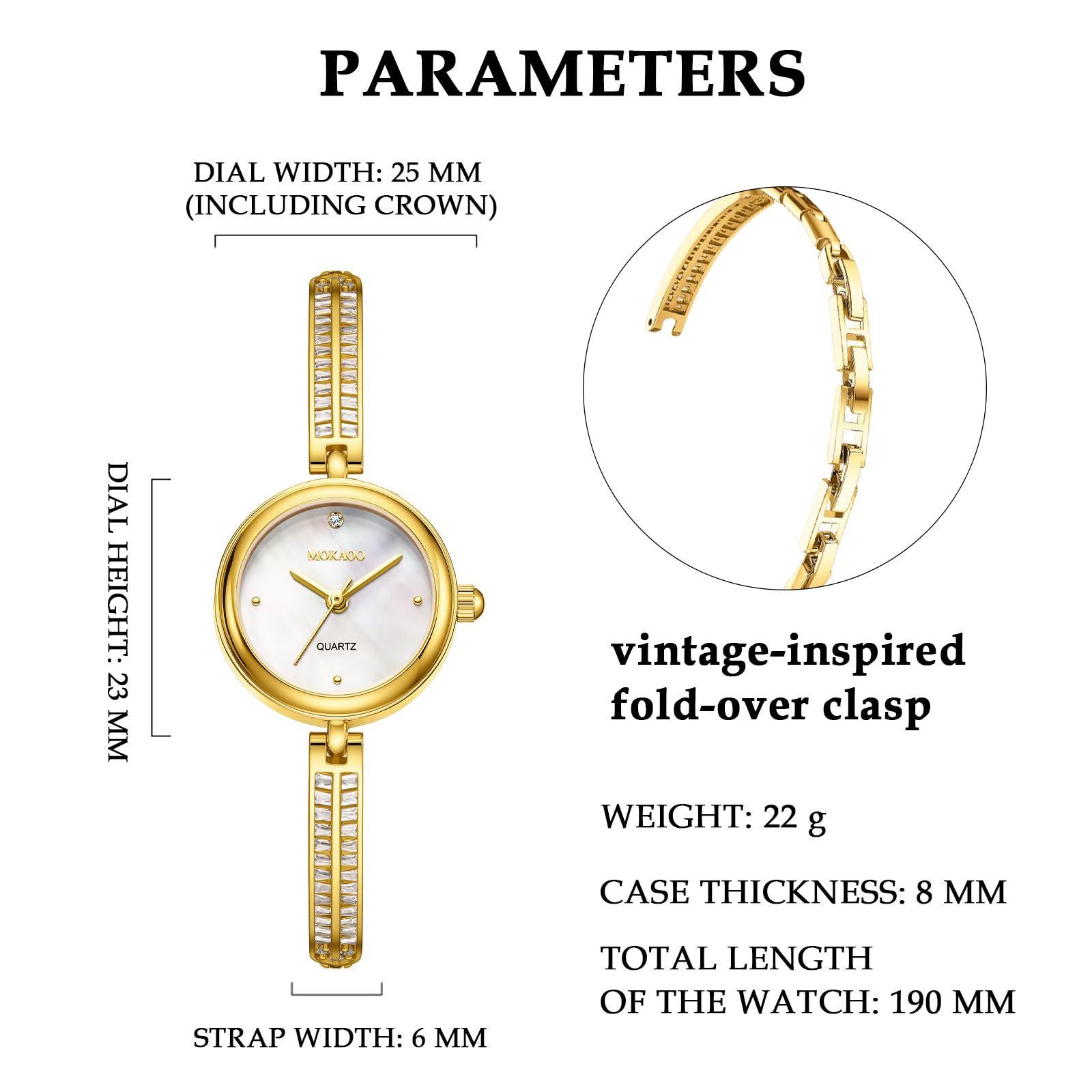 findtime Damenuhr Gold Uhr Damen Gold Armbanduhr Damen Goldene Uhr Kleine Damenuhr Silber mit Baguette-Schliff-Kristallen für den Täglichen Gebrauch