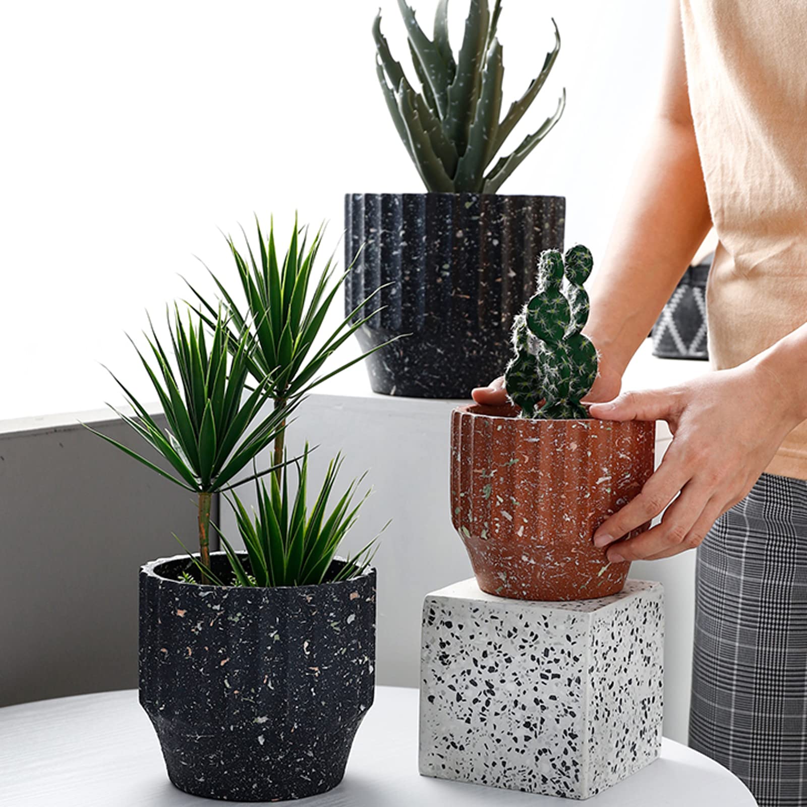 Vasi da Giardino Fioriere in Cemento per Interni ed Esterni, vasi per Piante a Punto di spruzzo con Motivo in Pietra Vasi per Interni con Fori di drenaggio per l'home Office