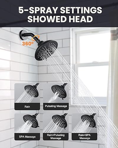 Miniatura 3 de Juego de grifo de ducha negro mate: juego de grifo de ducha ARCORA con cabezal de ducha de lluvia de 6 pulgadas y boquilla de bañera, kit de