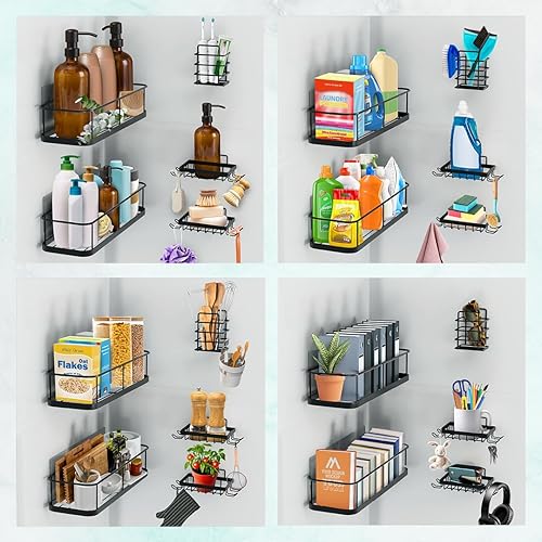 Miniatura 9 de Sben Organizador adhesivo para ducha, no requiere taladro, paquete de 5, organizador de ducha de baño con 2 jaboneras y soporte para cepillo de