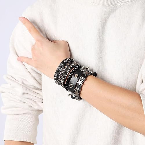 Miniatura 4 de Brazalete unisex de cuero punk con pinchos, estilo 80s, para motociclistas, con accesorios de hip hop punk