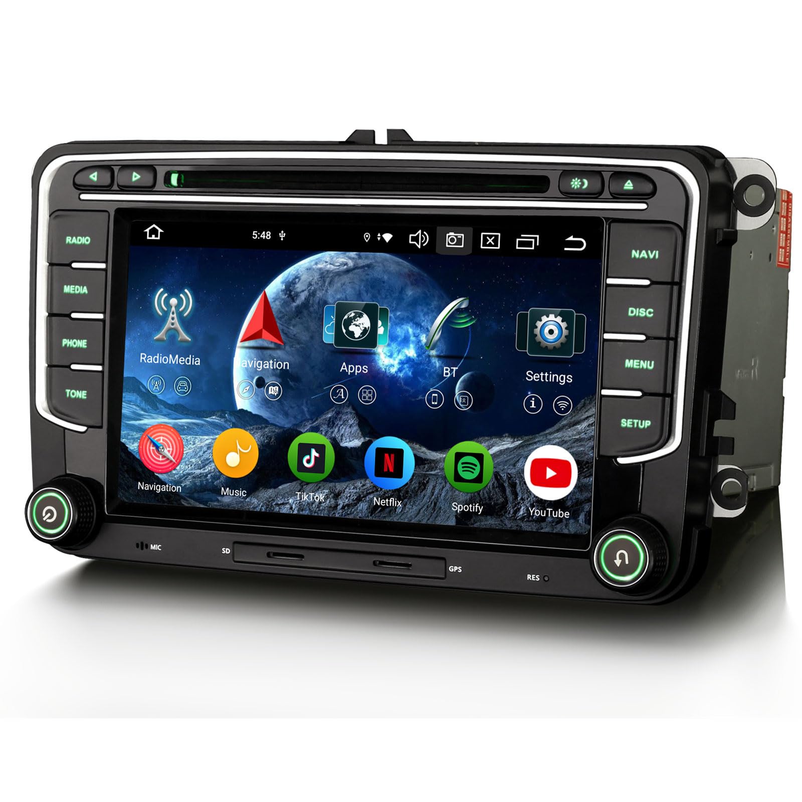 Erisin 7 pollici 8-Core 4GB+64GB Android 16 Autoradio Bluetooth GPS Navigatore per VW Golf 5/6 Passat B6 Polo Tiguan Touran Caddy T5 Seat Skoda CarPlay Android Auto WiFi 4G DSP DAB+ RDS DVD Canbus OPS