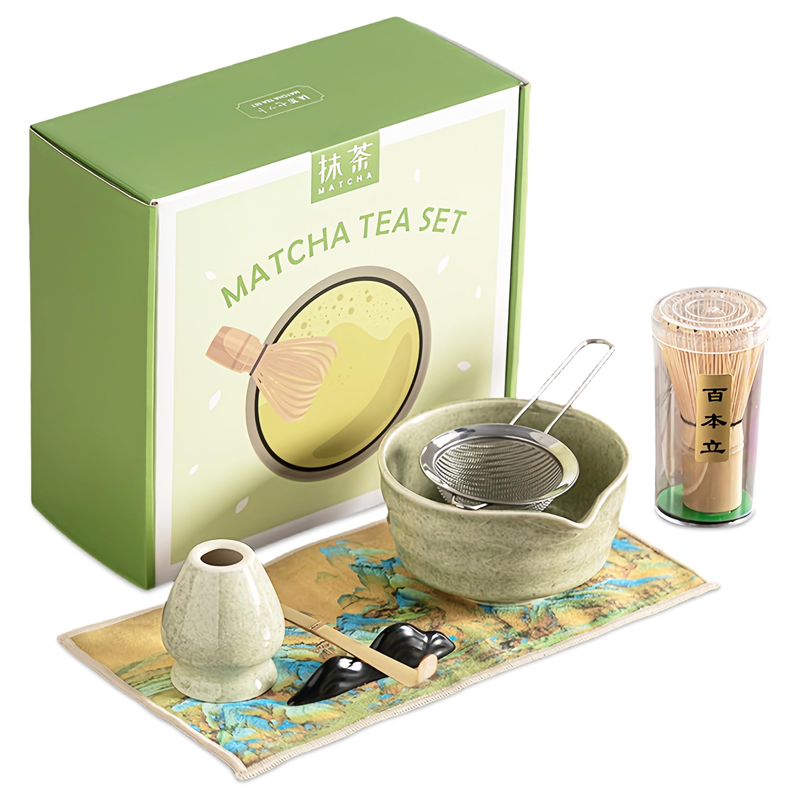 Matcha Set Whisk and Bowl Kit, 7PCS Ceramic Matcha Tea Whisk