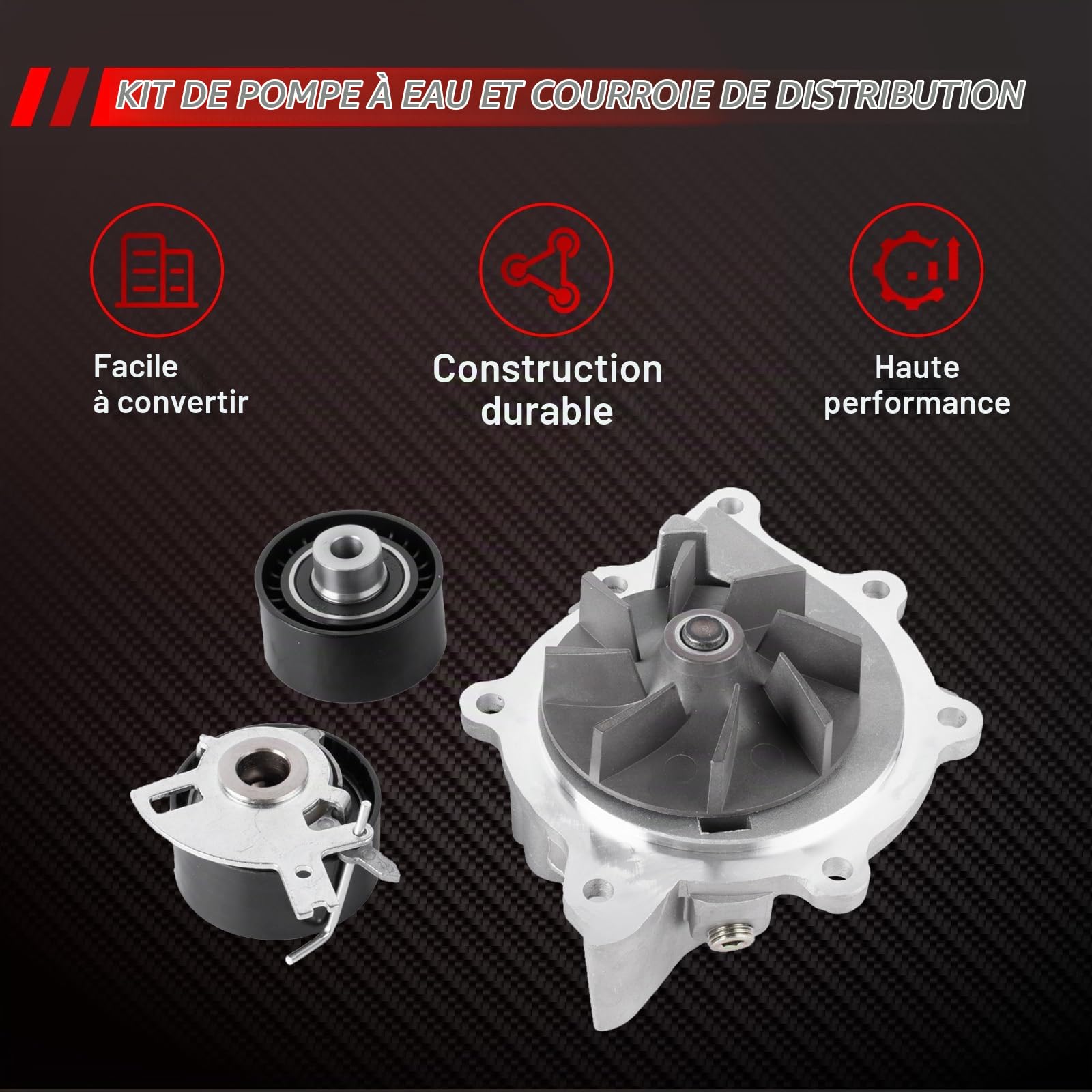 Kit de pompe à eau et courroie de distribution Kit PowerGrip + Kit de courroie de distribution de remplacement pour C4 C5 DS4 Focus Vivaro C 308 3008 Numéro de pièce KTBWP9950 KP25672XS