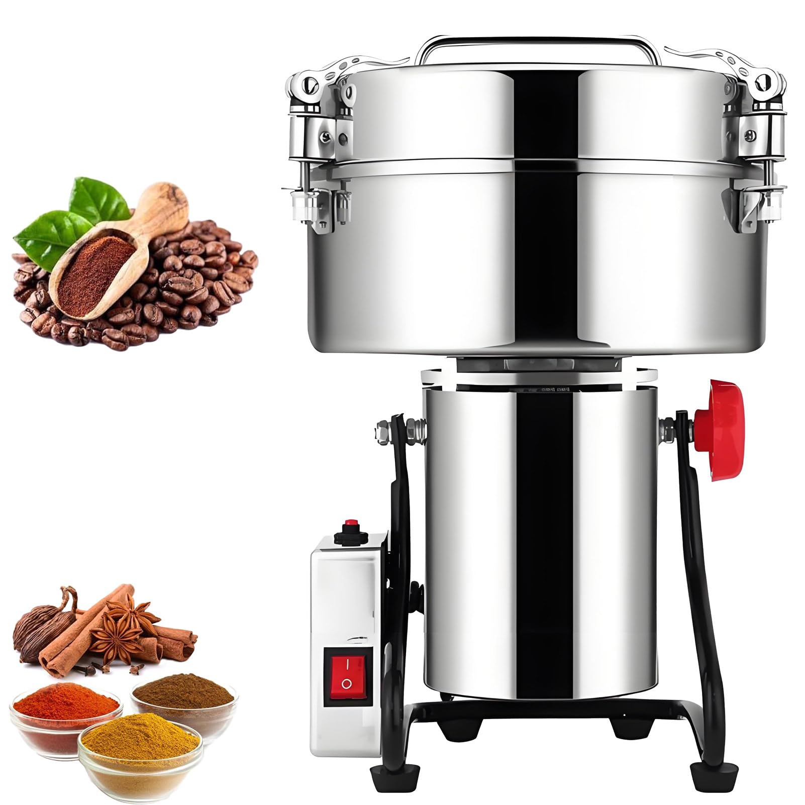 Pnpaea Electric Grain Grinder Spice Grain Mill Stainless Steel 30s 25000RPM High Speedy Grinding with Overload Protection 5min Timer Mill for Dry Spice Herbs Nut Coffee 430-4500g