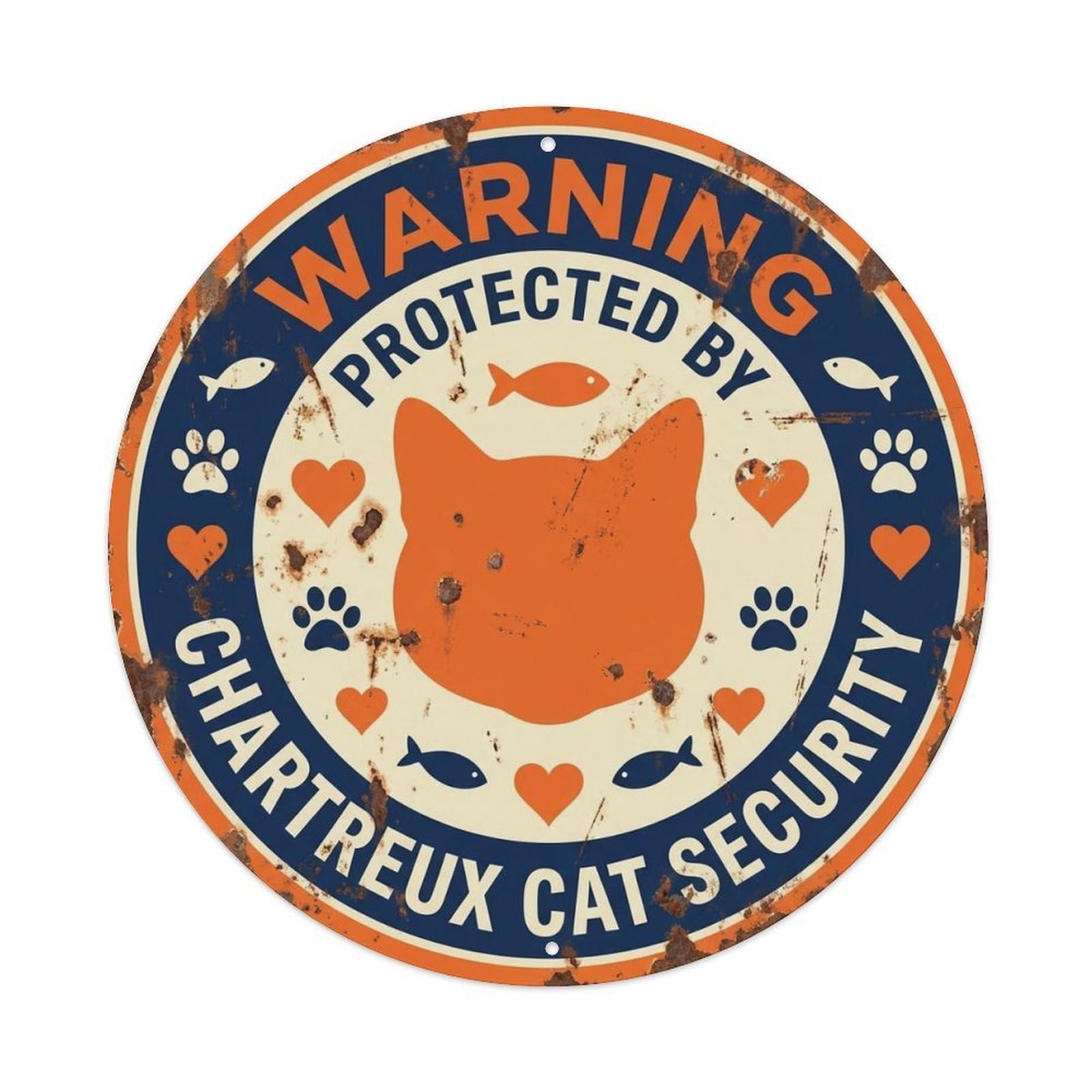 Chartreux Cat Security Warning Vintage Rust Metal Tin Sign