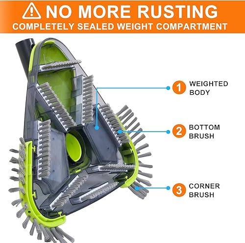 Miniatura 3 de Sepetrel Cabezal de aspiradora de piscina mejorado con cepillo lateral y adaptador de manguera giratorio universal, forma triangular pesada (seguro