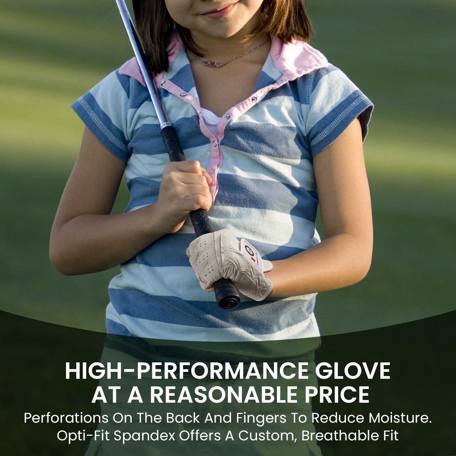 XJBTBA Guantes de Golf Cabretta de Cuero para Mano Derecha o Izquierda, 1 Paquete, Guantes de Golf cómodos y Transpirables para Todo Clima con muñeca elástica para jóvenes, niños y niñas