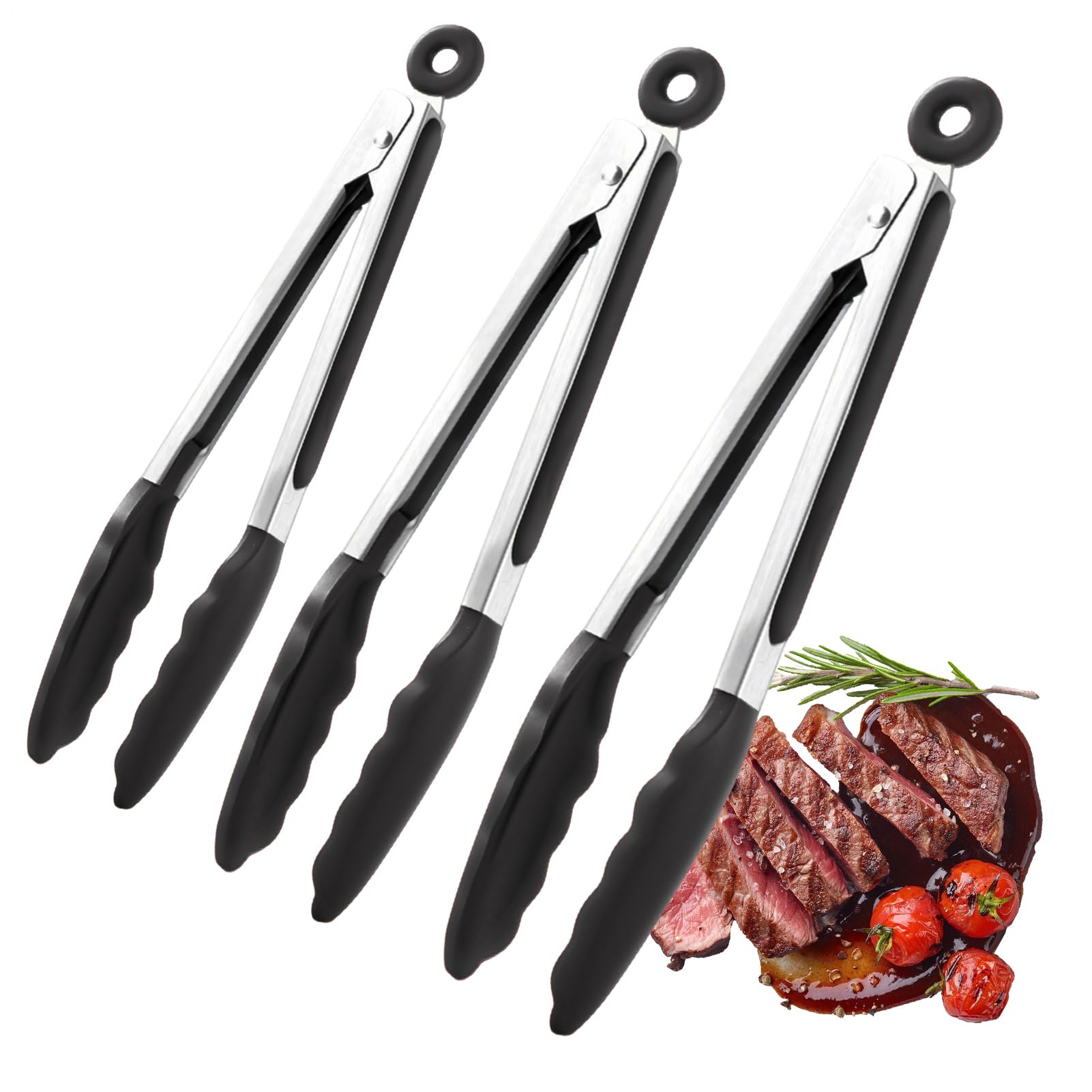 Pinze Per Grigliare Acciaio Inossidabile Bloccaggio Punte in Silicone | Pinze per Griglia in Acciaio Inossidabile Utensile Per Grigliare Barbecue Campeggio Giardino Cucina