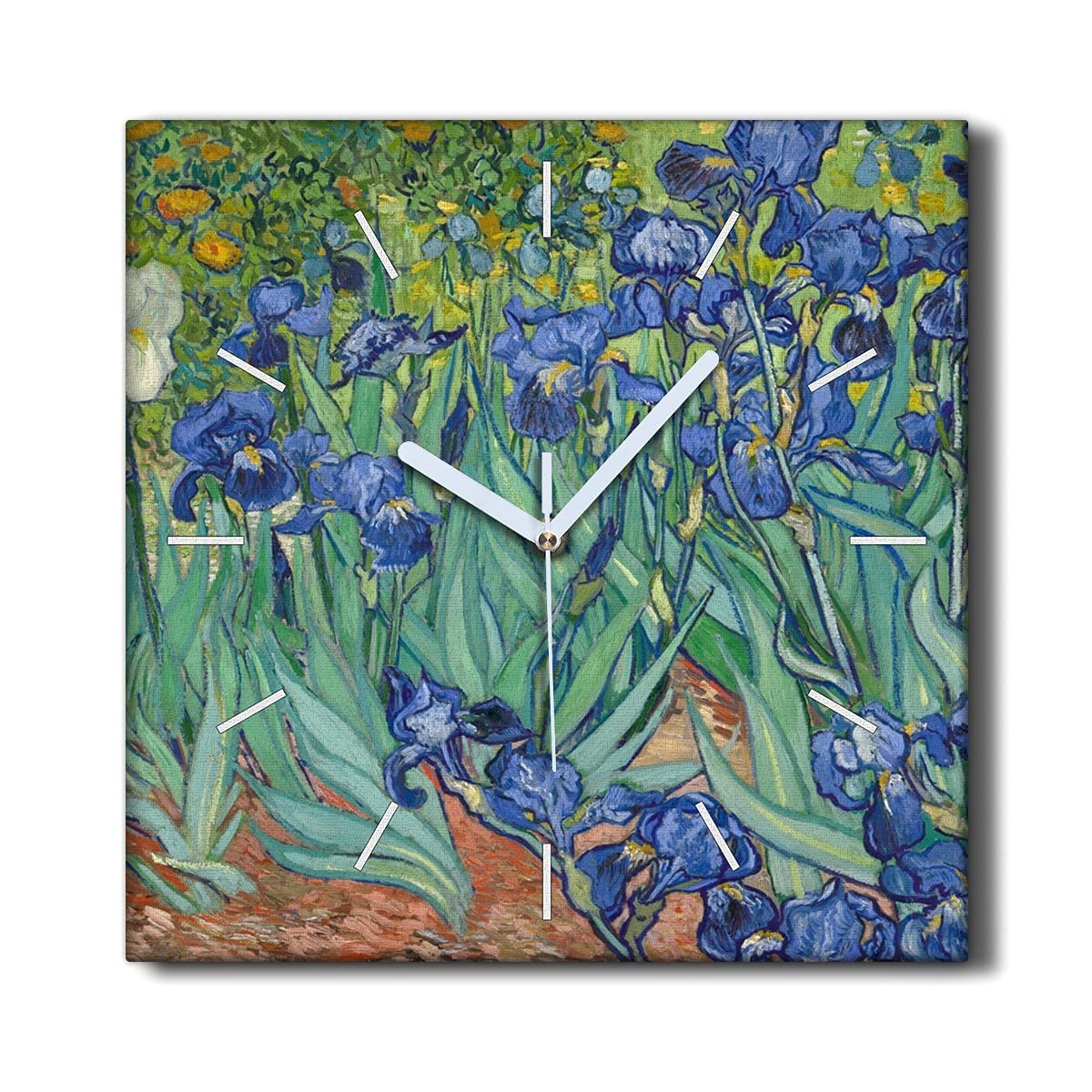 Horloge sur Toile 30x30cm Coloray Irises - Horloge Murale Silencieuse pour Salon