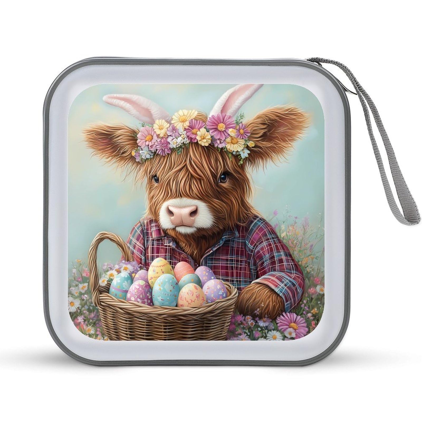 Highland Cow Easter Eggs CD Case Plastic DVD Case Holder Wallet Disc Storage Organizer for Car Travel