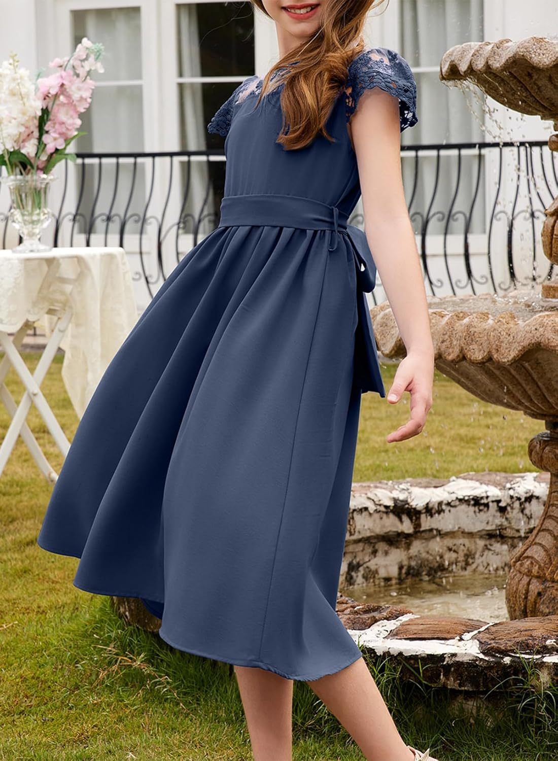 blibean Girls Summer Flower Dresses Semi Formal Lace Wedding Dress Size 6-15 Years - Image 6