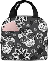 Vista 12 de Fiokroo Lonchera aislada con estampado a cuadros blancos y negros y negros, bolsa de almuerzo reutilizable para escuela, trabajo, universidad