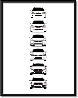 CUSTOMIZABLE COLOR: Honda Civic Type-R Generations Inspired Car Poster - Handmade Print of Civic Type R (EK9, EP3, FD2, FN2, FK2, FK8) - 8x10" Metallic Print (Unframed)-Perfect Gift Car Enthusiast