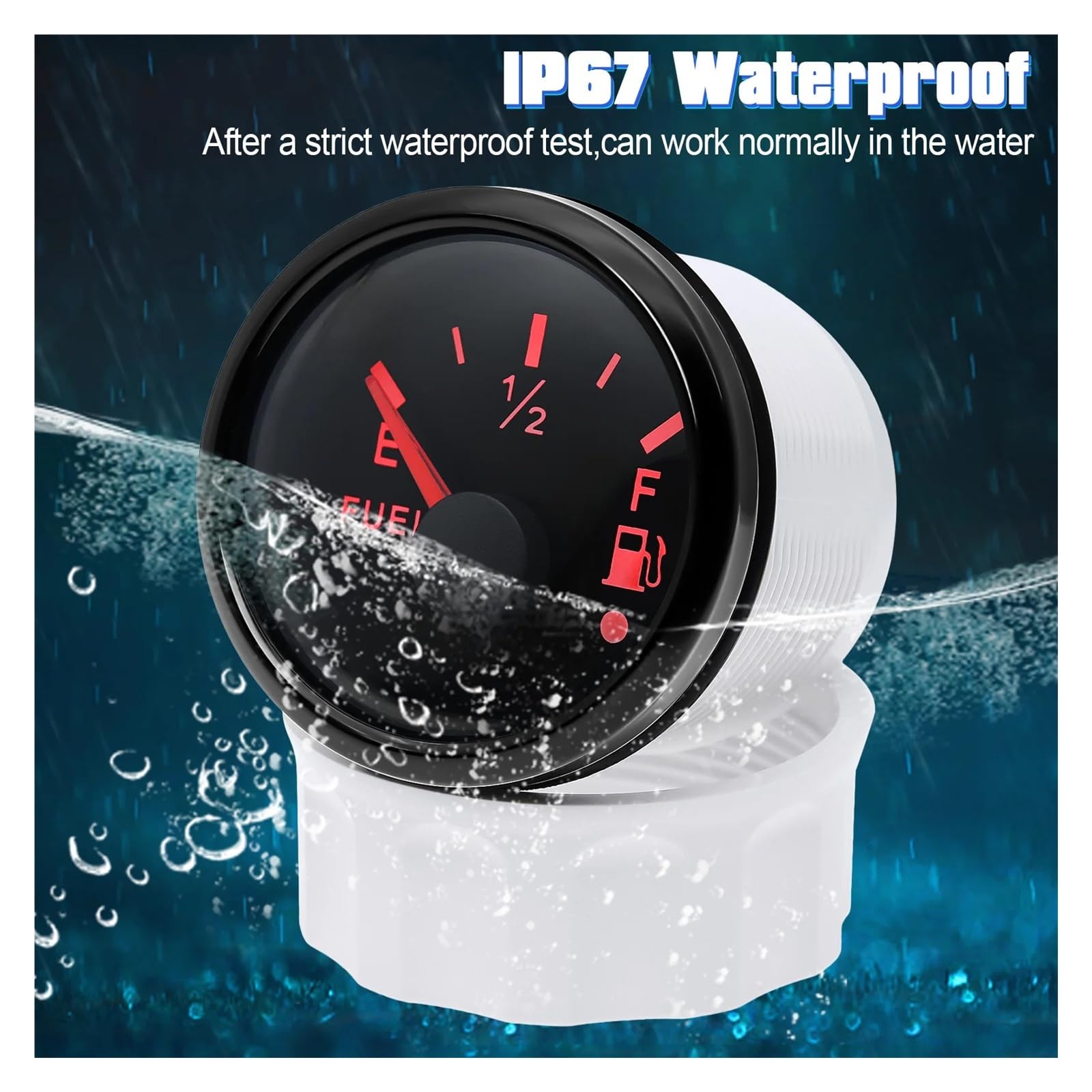 Wodoodporny IP67 52mm wskaźnik poziomu paliwa + czujnik poziomu oleju czerwona dioda LED miernik zbiornika oleju z alarmem samochodowym RV Camper Stabilne monitorowanie(240-33ohm,125mm SensorXGauge)