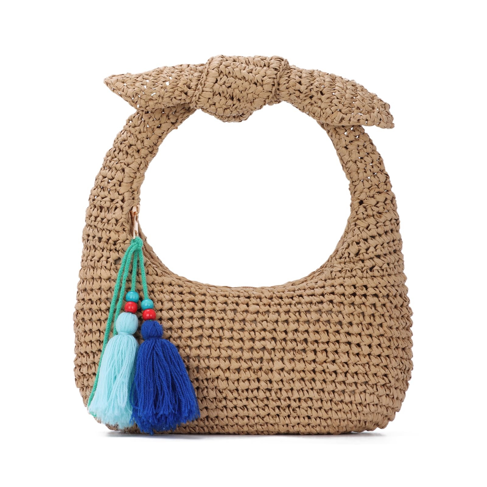 LUI SUI Bow Straw Clutch Purses for Women Knotted Summer Beach Bag Woven Evening Tote Bags Vacation Handbag