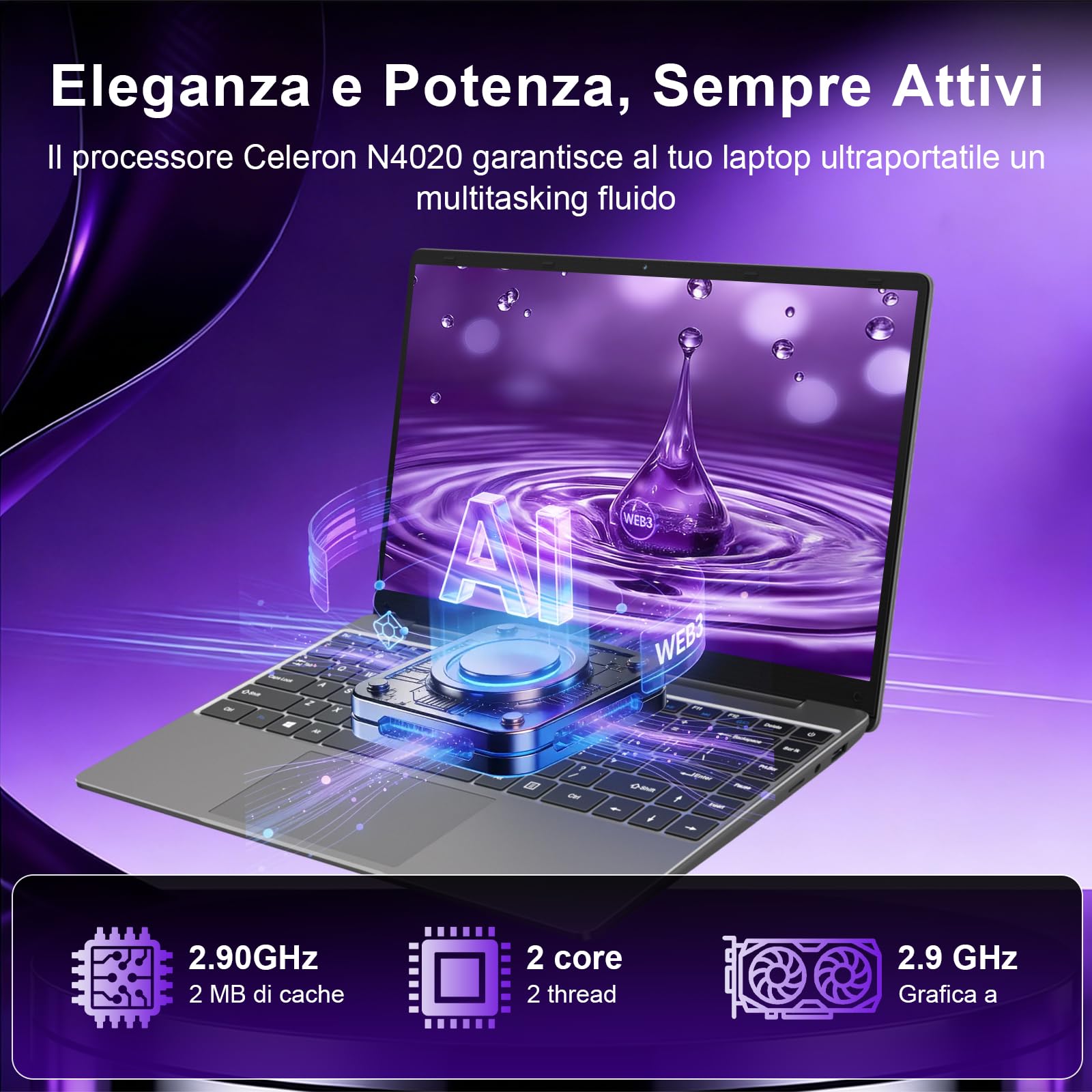 bvate 2026 PC Portatile 14 pollici Notebook Win 11 upto 2.8 GHz 256 GB ROM Supporta l'espansione SSD 1TB Celeron N4020 2.4G+5G WiFi 4.2 USB HDMI Tastiera italiana membrana mouse senza fili-Grigio