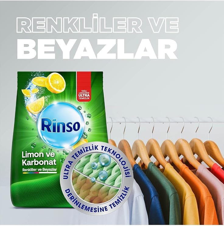 Rinso Powder Laundry Detergent Lemon and Baking Soda 10 KG for Colors and Whites