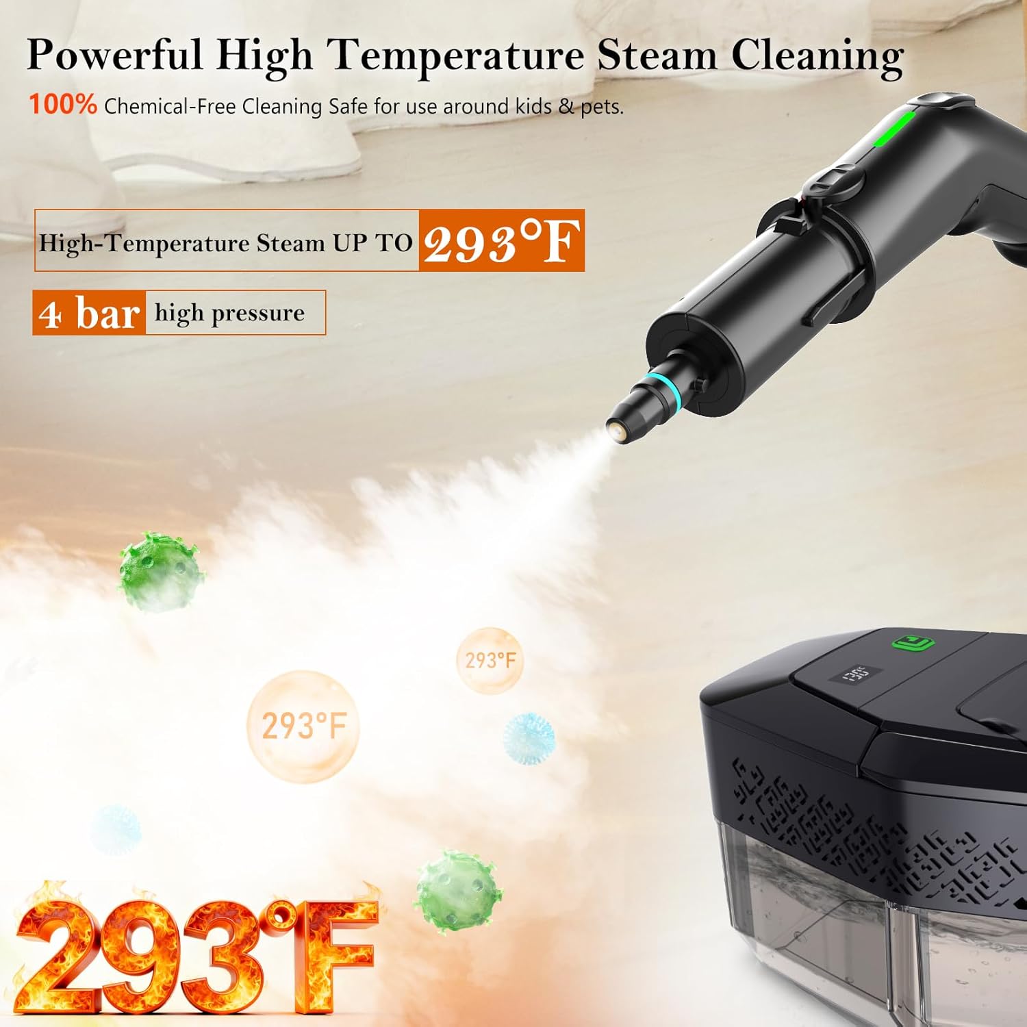 Steam Cleaner, 3-Level Adjustable Handle, 15s Heat-Up, Steamer for Cleaning With 1.8L Large Tank, Dry Burn Protection, Handheld Steam Cleaner for Home, Bathrooms, Tile,Grout,Car with 12pcs Accessories - Image 6