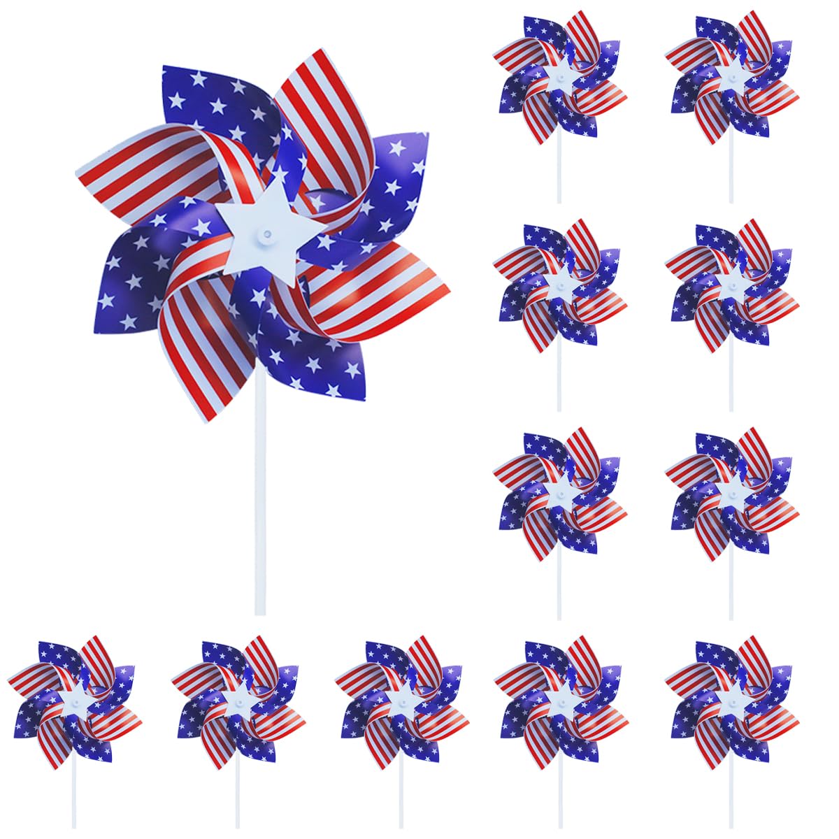 Photo 1 of 12Pcs American Patriotic Wind Spinners Red White Blue Flag Pinwheels 4th of July Wind Spinners DIY for Yard Garden and Independence Day Decor