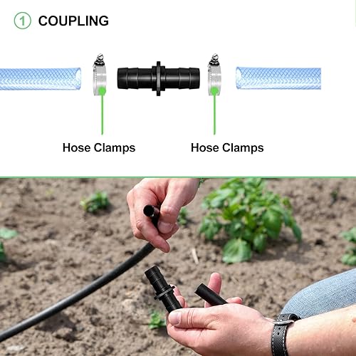 Miniatura 3 de LONGRUN Adaptador de manguera de estanque de acoplamiento de 1 pulgada, conector rápido de manguera de jardín, con 4 abrazaderas para tubo de fuente