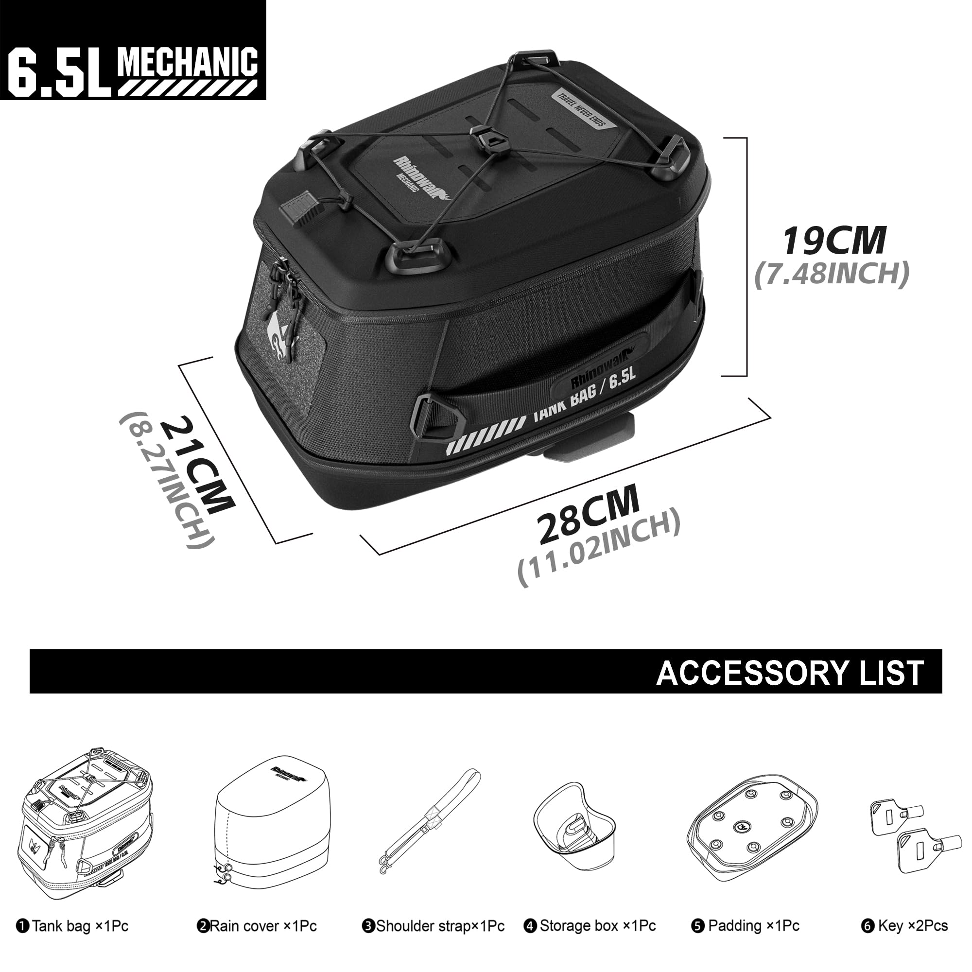 Motorrad Tankrucksack 5–6,5 L Magnet-Schnellverschluss Regenhaube Schwarz für Harley-Davidson Indian Honda Yamaha Suzuki