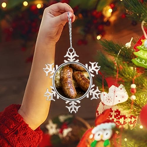 Miniatura 3 de Adornos de Navidad de salchicha a la parrilla para barbacoa, adorno de copo de nieve 2022, decoración de Navidad para árbol, novedad de metal,