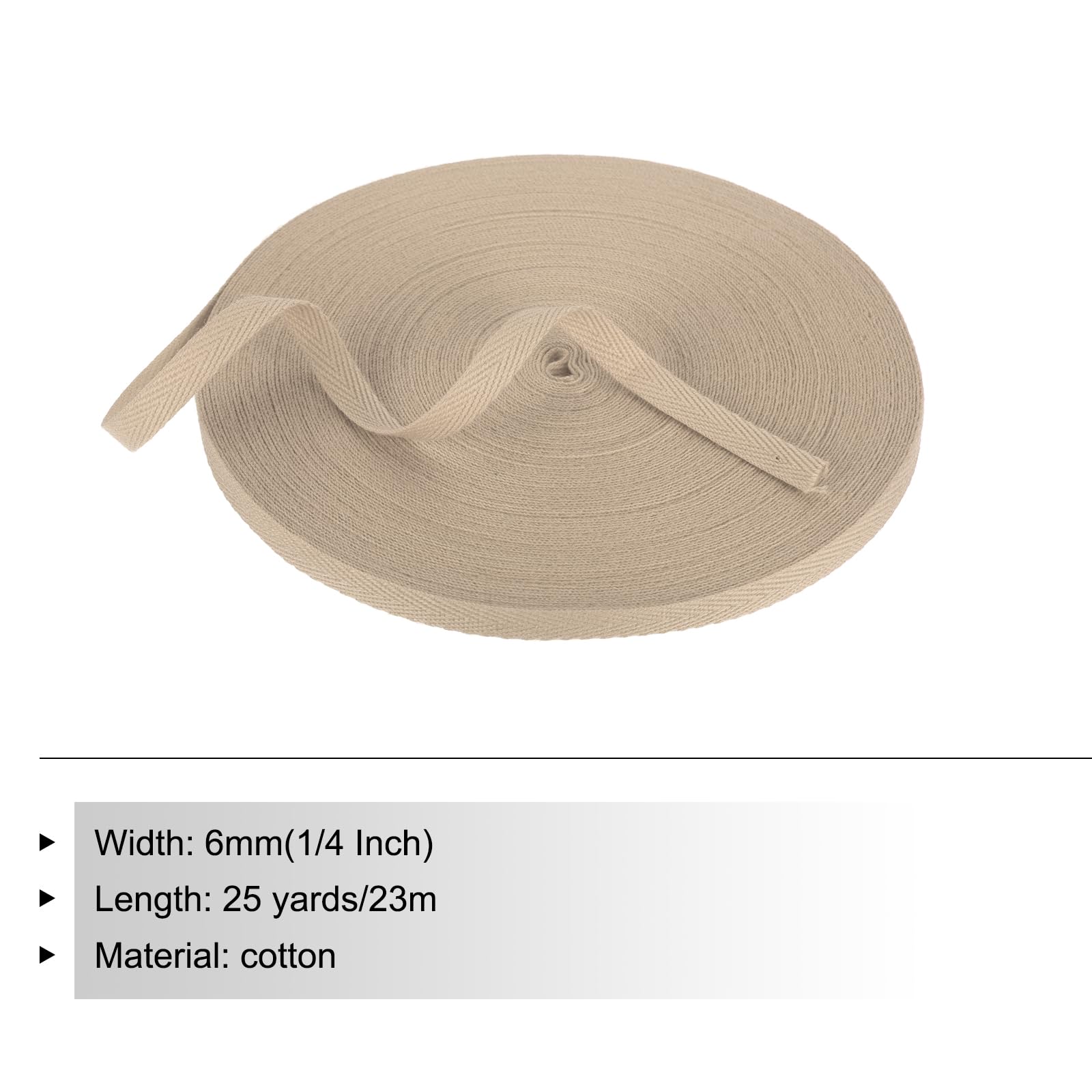 PATIKIL Cotton Twill Tape 6mm 23m Cotton Ribbon Bias Binding Tape Herringbone Webbing Trim for Sewing Gift Wrapping Light Khaki - Image 2