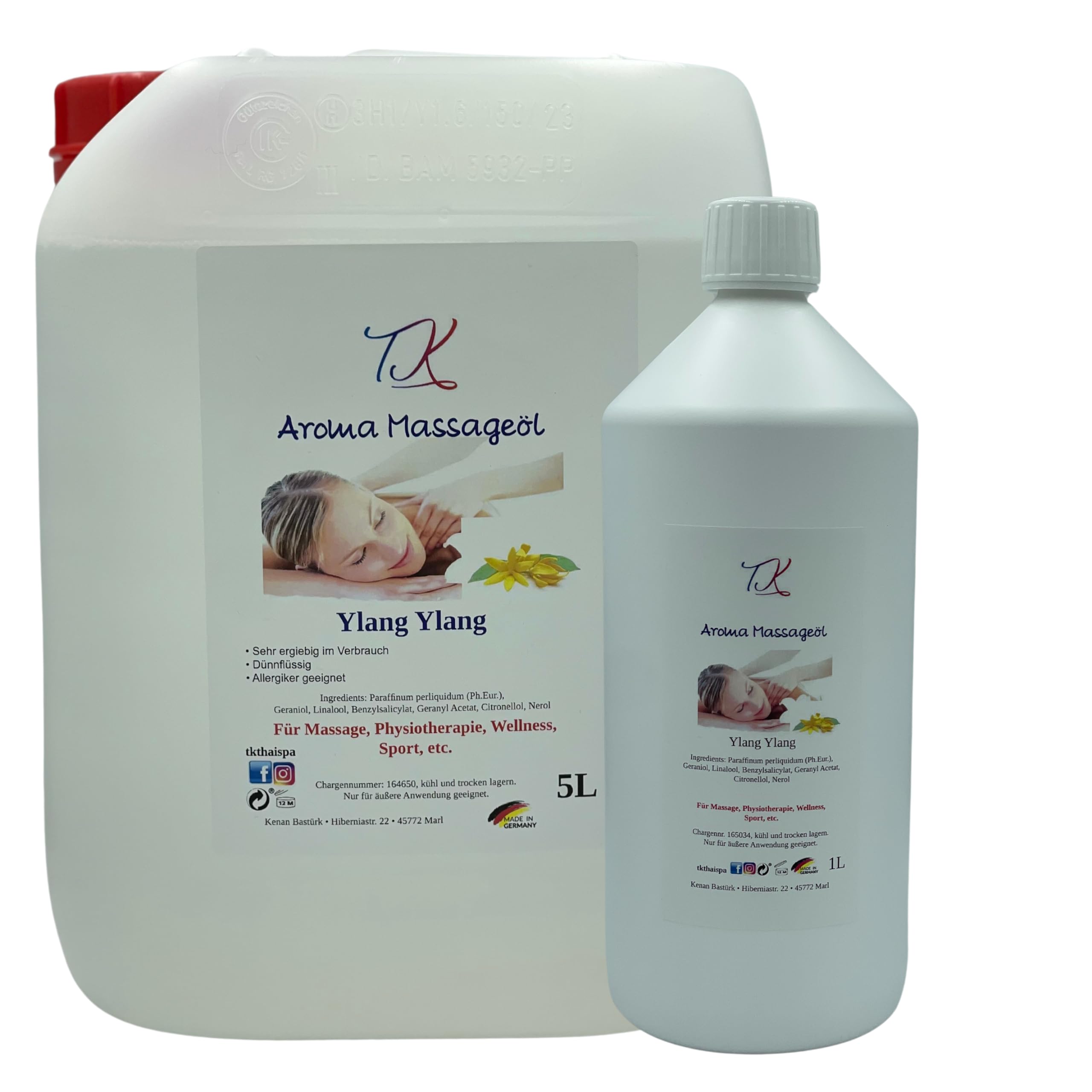 Aceite de masaje aromático para masajes, fisioterapia, bienestar y mucho más, grado medicinal (1l, Ylang Ylang)