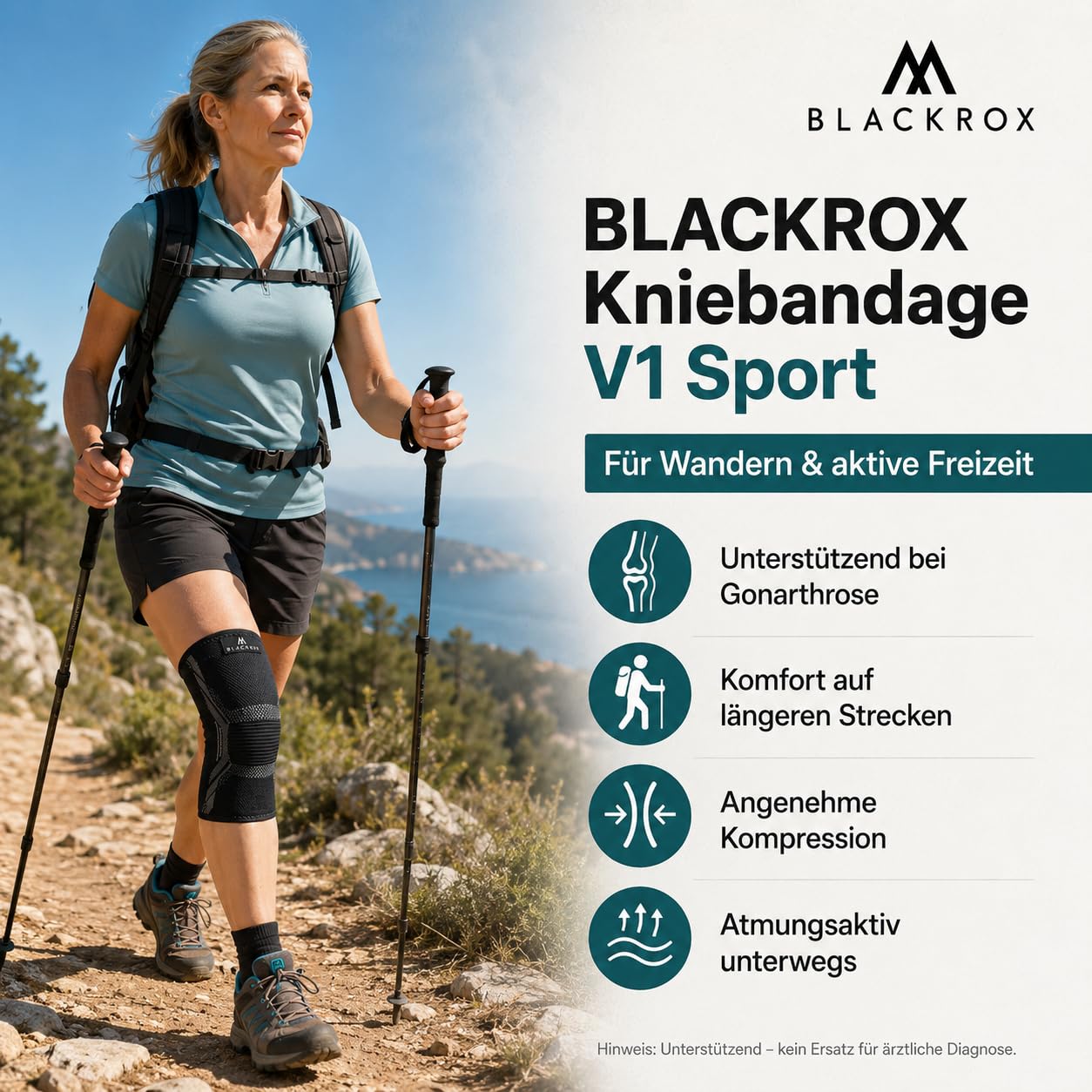 BLACKROX Ginocchiera paragonabile per uomo e donna, ginocchiera a compressione Meniskus, ginocchia, ginocchiere sportive, calcio, jogging, traspirante, elastica, allevia il dolore