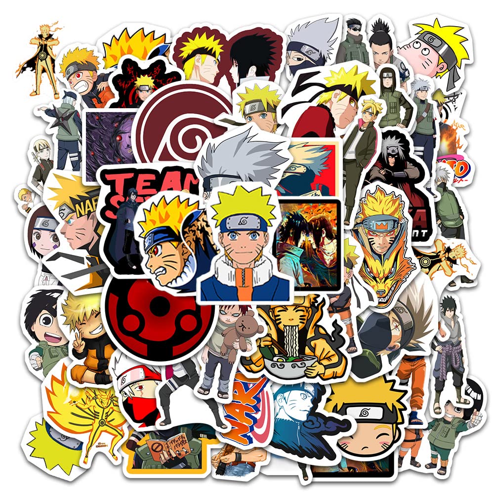 50 pezzi Naruto Adesivi per Bottiglie Acqua Laptop Skateboard Telefono Auto Bicicletta Casco Camera da Letto Decorazione da Parete Ninja Anime Adesivi in Vinile per Ragazzi e Bambini