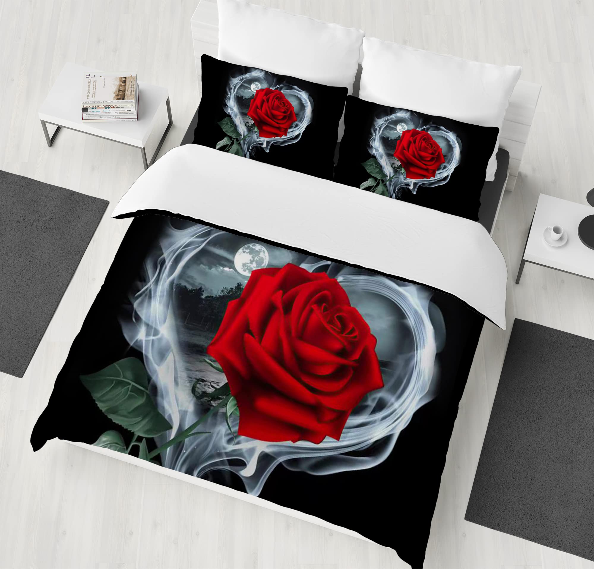 Bedlinnen met ruches, in roze, 3-delige set met 2 kussenslopen van 80 x 80 cm en een