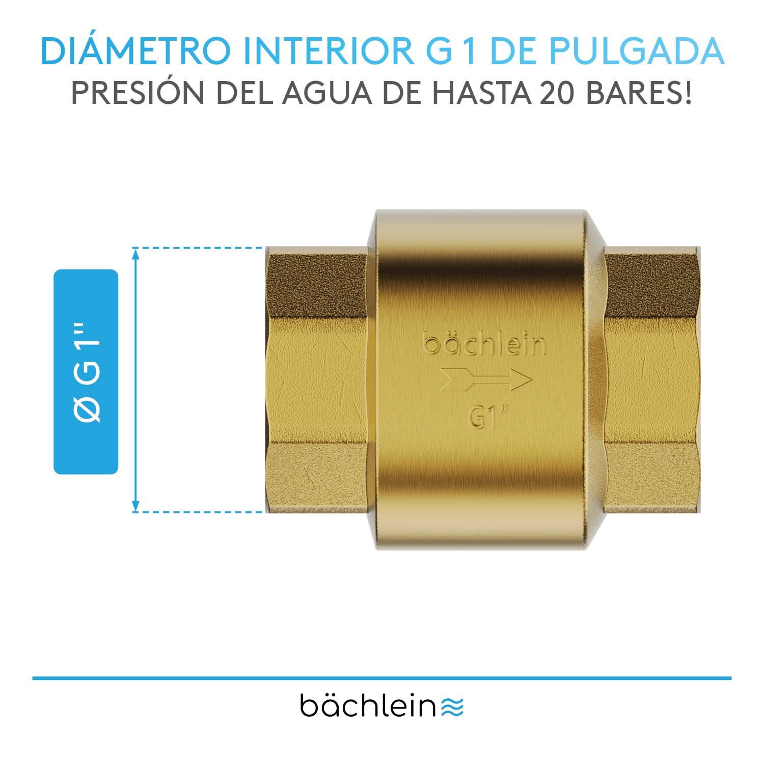 Bächlein Válvula Antirretorno Universal, de Latón con Rosca Hembra G 1 de Pulgada en Ambos Lados, Inoxidable y Estanca para un Sistema de Agua Potable Seguro