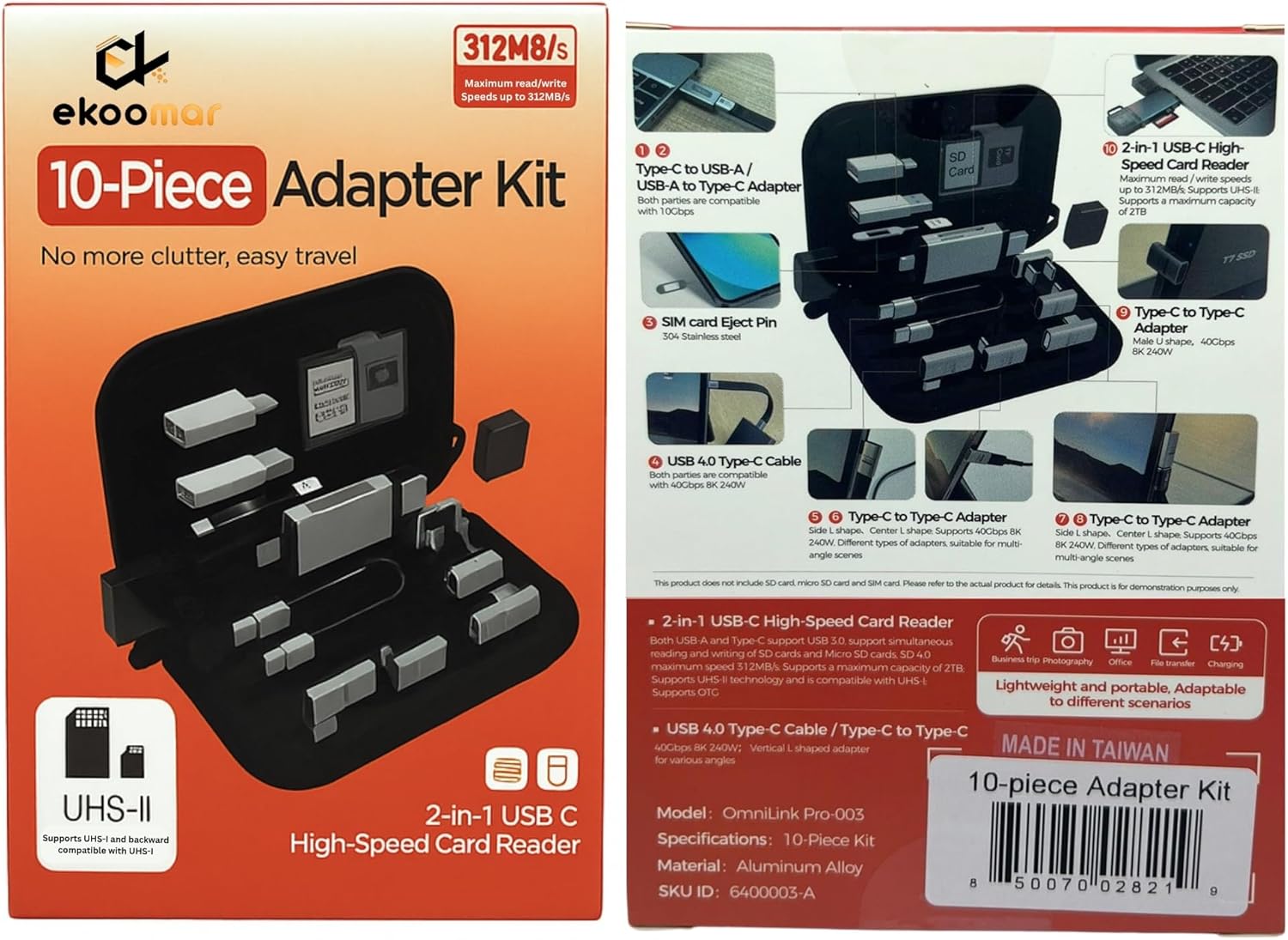 10-in-1 Adapter Kit - Multi Charging Cable Converter - USB C to USB OTG - SIM Card Pin Ejector Tool | L-Shape Adapters - Waterproof Oxford Case - Storage Box - Universal Device Compatibility