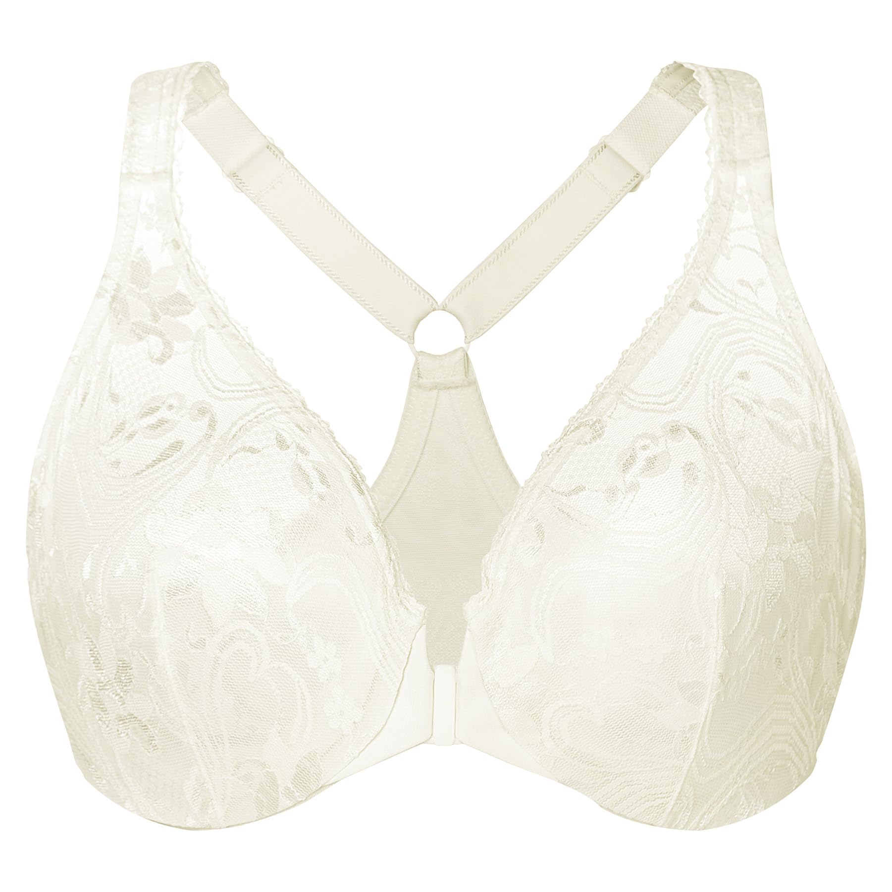 MELENECA Reggiseno con Chiusura Frontale con Ferretto in Pizzo Sfoderato con Retro Scollato da Donna Taglie Forti