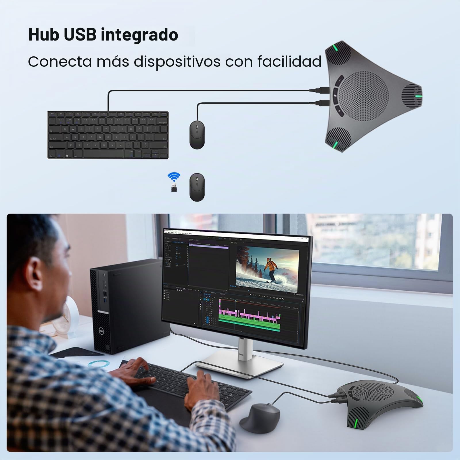 Altavoz y micrófono de conferencia, altavoz USB con captación de voz omnidireccional de 360°, sonido de alta fidelidad, reducción de eco y ruido para negocios, oficina en casa, reuniones en línea