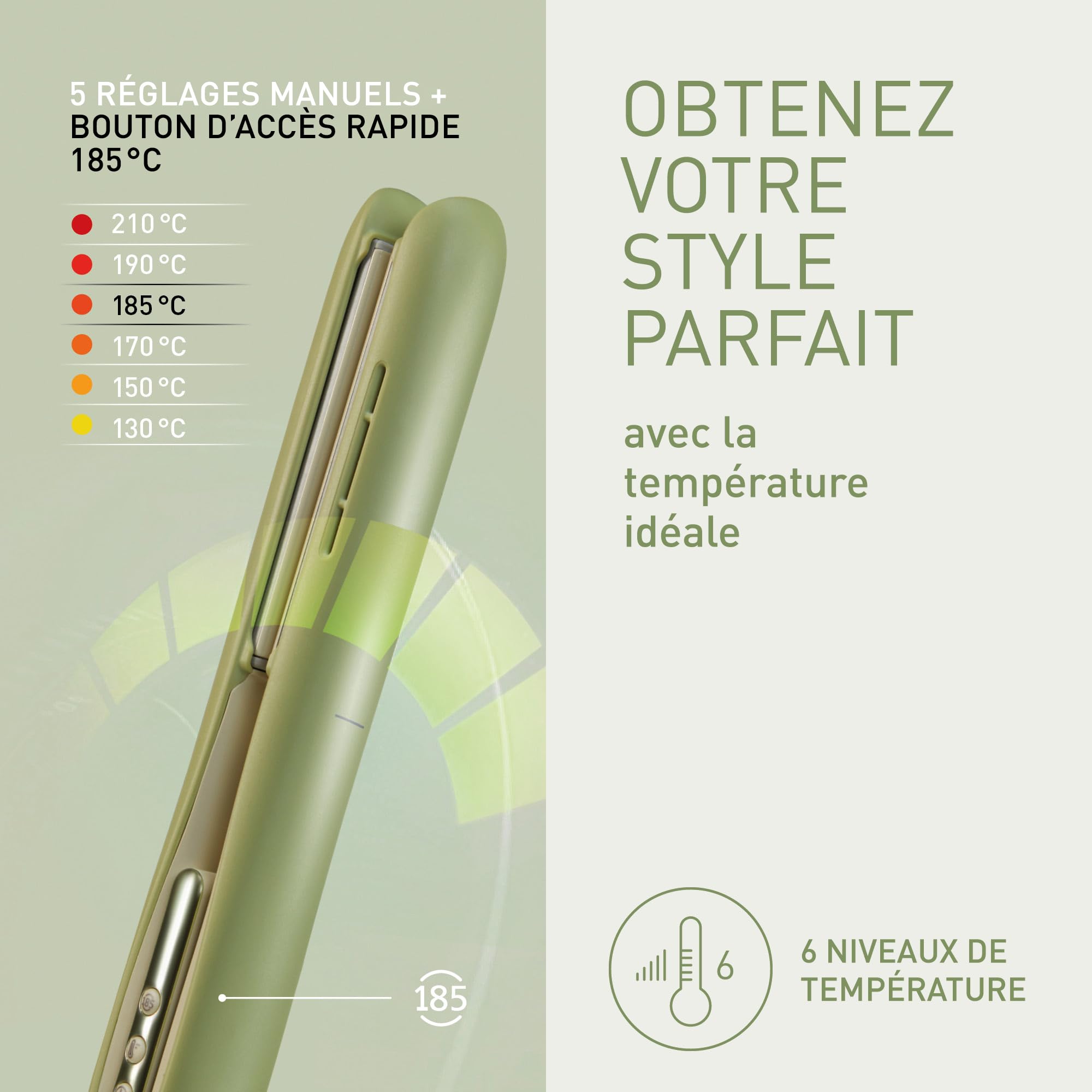Panasonic EH-HV31-G503 Styler Capillaire Ionique 2-en-1, Lisseur et Boucleur, 5 Températures jusqu'à 210°C, Plaques 3D, Verrouillage Voyage, Tension Auto, Vert Matcha